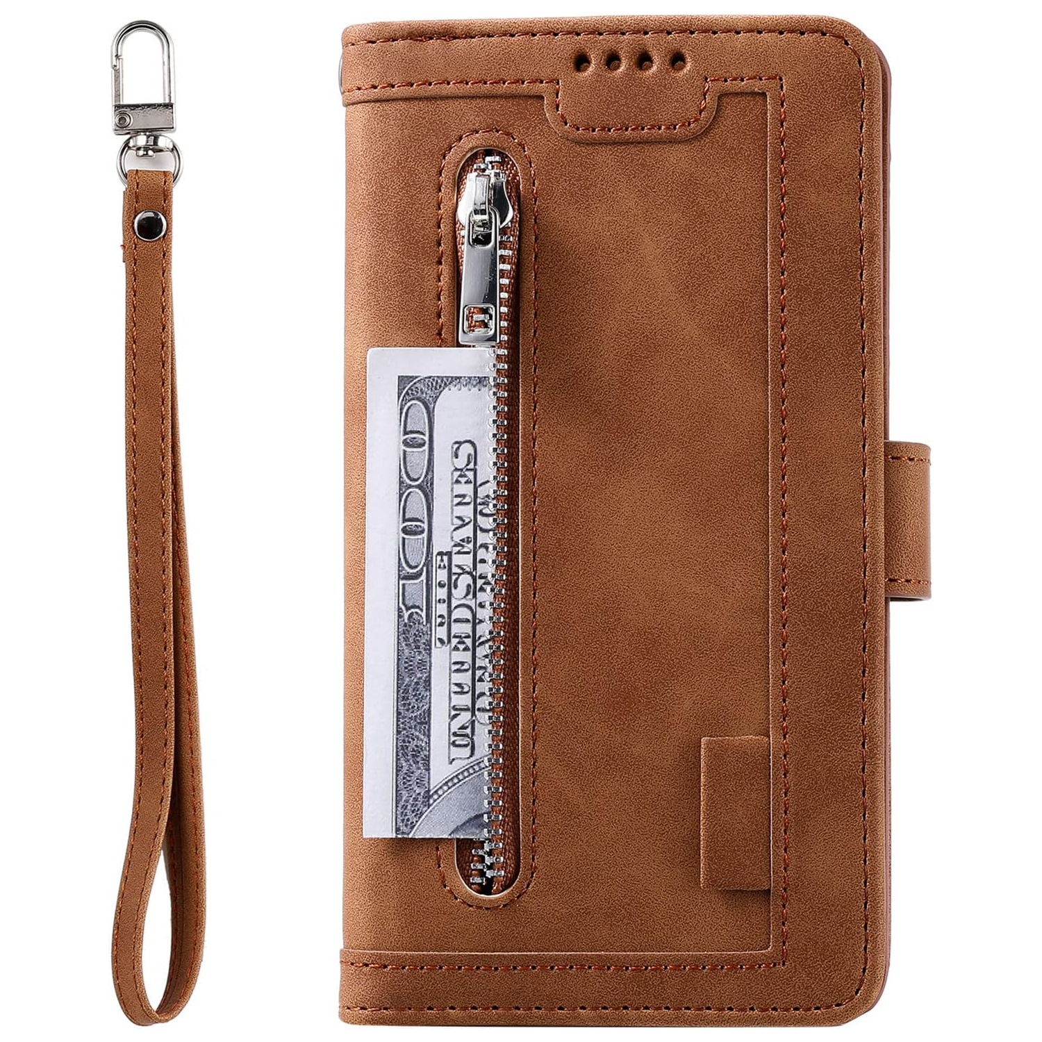 [ LIMITTED TIME OFFER ] - Wallet Case for iPhone 14 PLUS, Multi-Function Flip Folio 9 Card Slots Phone Case with Zipped Pocket Wrist Strap
