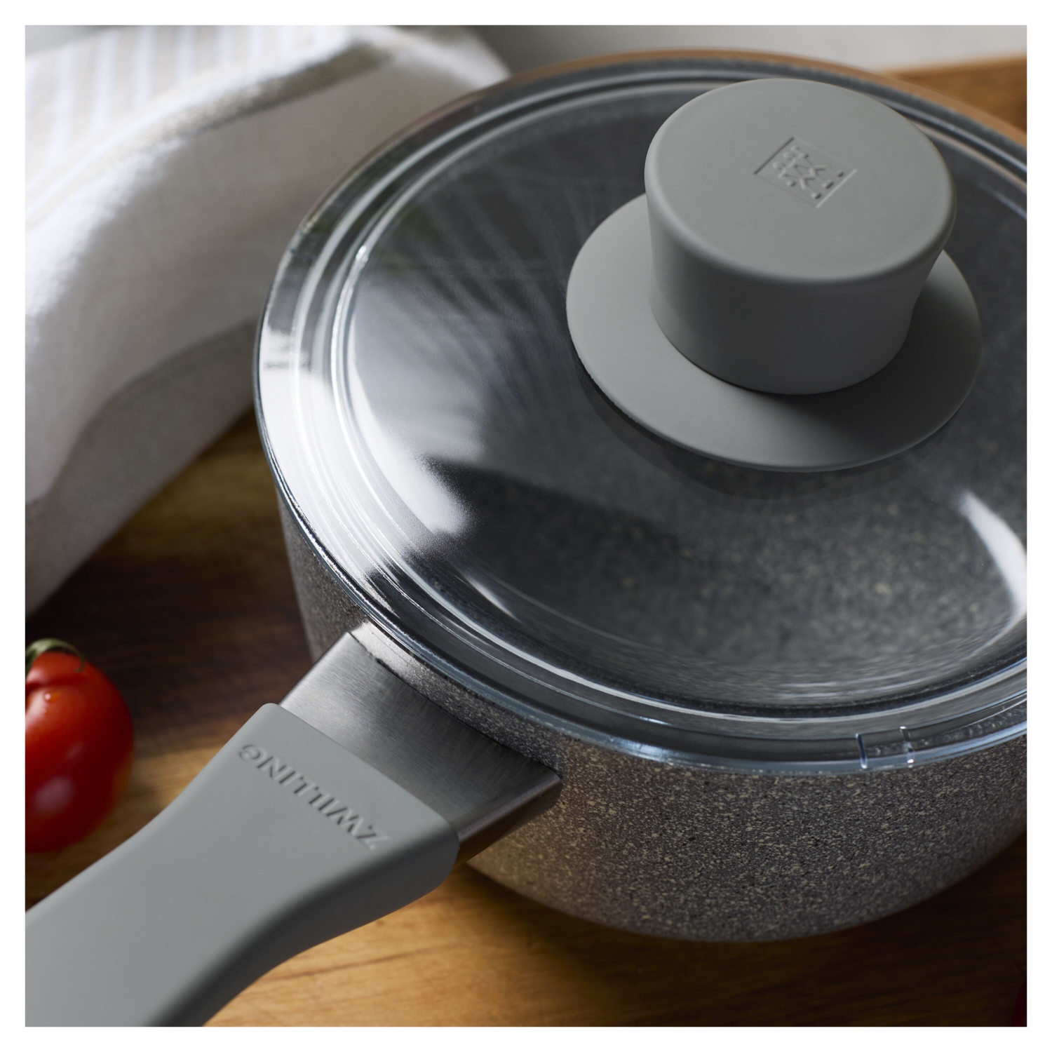 ZWILLING Parma Plus Ceramic 1.4 L Aluminum Round Sauce Pan With Lid, Grey