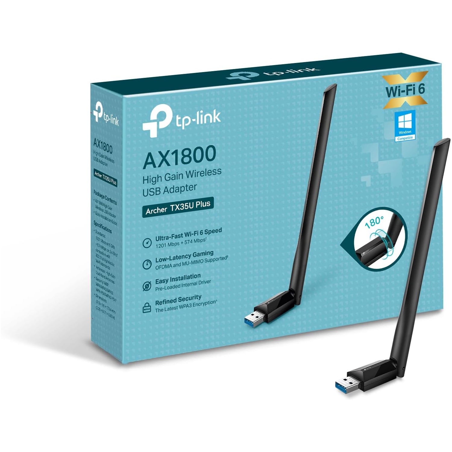 TP-Link AX1800 WiFi 6 High Gain Wireless USB Adapter for PC - Ultra-Fast Speed OFDMA & MU-MIMO Supported, 2.4GHz/5GHz High-Gain Dual Band Antennas,