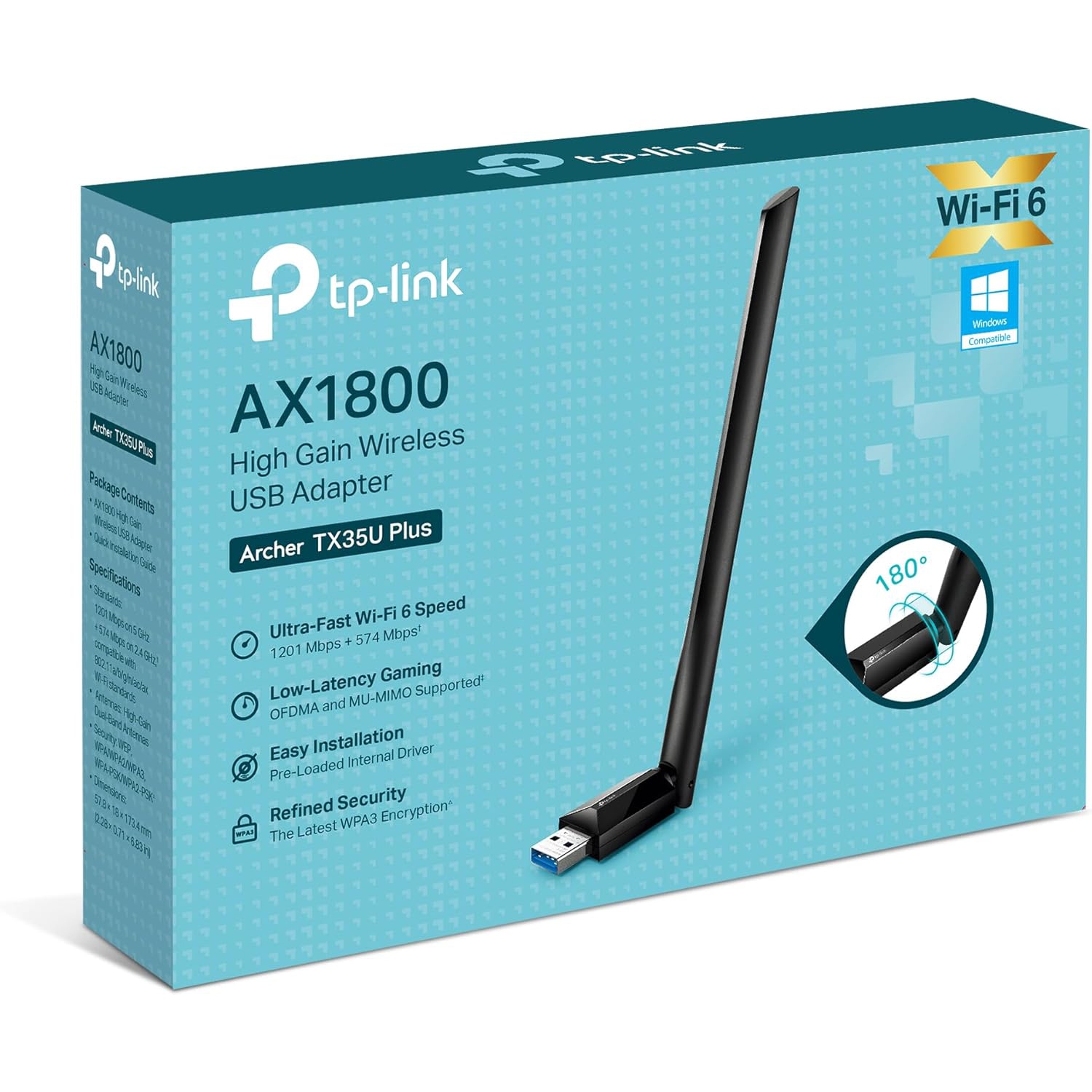 TP-Link AX1800 WiFi 6 High Gain Wireless USB Adapter for PC - Ultra-Fast Speed OFDMA & MU-MIMO Supported, 2.4GHz/5GHz High-Gain Dual Band Antennas,