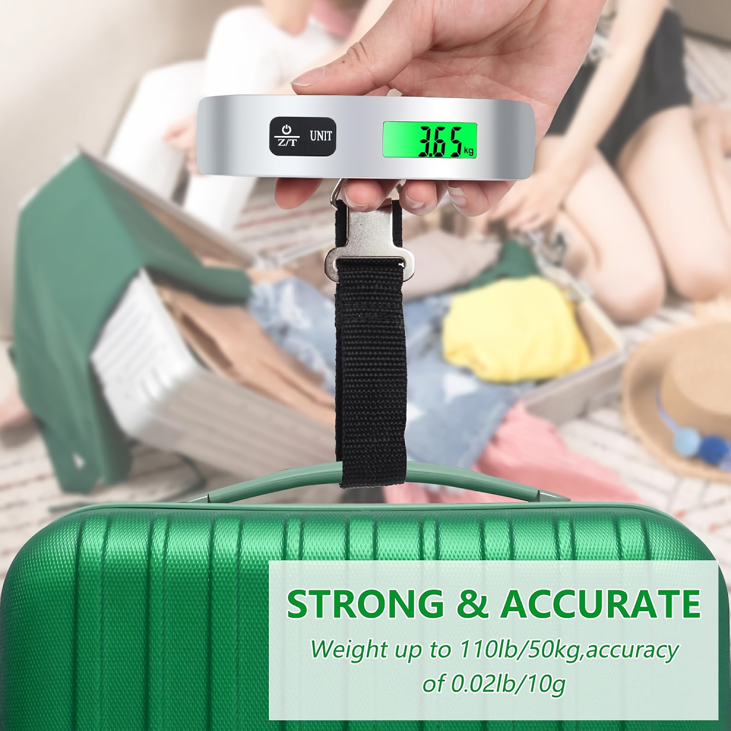 Pèse-bagage électronique, pèse-personne numérique portatif suspendu avec rétroéclairage, écran LCD, jusqu'à 50&nbsp;kg/110&nbsp;lb avec fonction de
