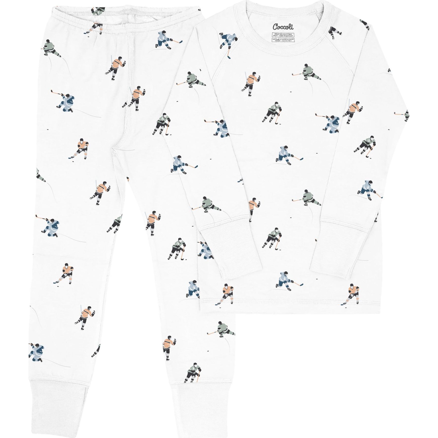 Coccoli Cotton-Modal Long Sleeve Pyjamas - Hockey Players on Cream