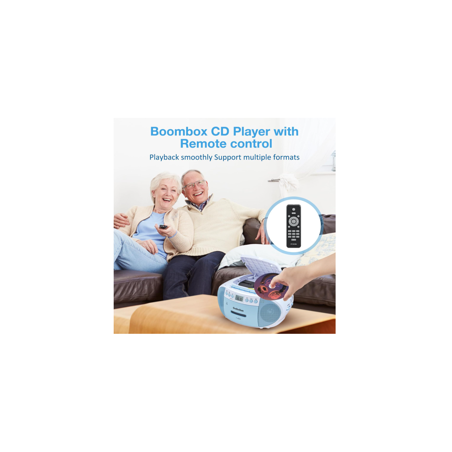 Gelielim Portable CD Boombox Bluetooth with Cassette Player, AM/FM Radio, All in one Powerful Stereo Boom Box CD Player for Home with Remote,