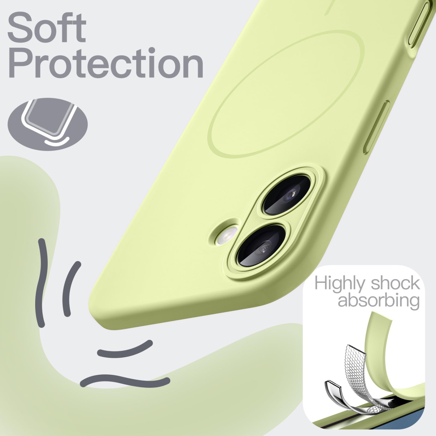 Étui magnétique en silicone pour iPhone de 17 6,3&nbsp;po, compatible avec MagSafe, doux au toucher, étui de téléphone absorbant les chocs avec