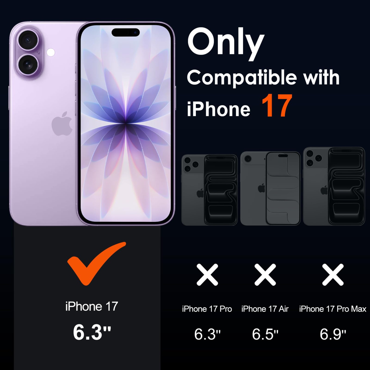 3-in-1 Case Designed for iPhone 17 6.3'' 2025 with 2 Pack Tempered Glass Screen Protector, Military Grade Drop Protection Hard Back Slim Shockproof