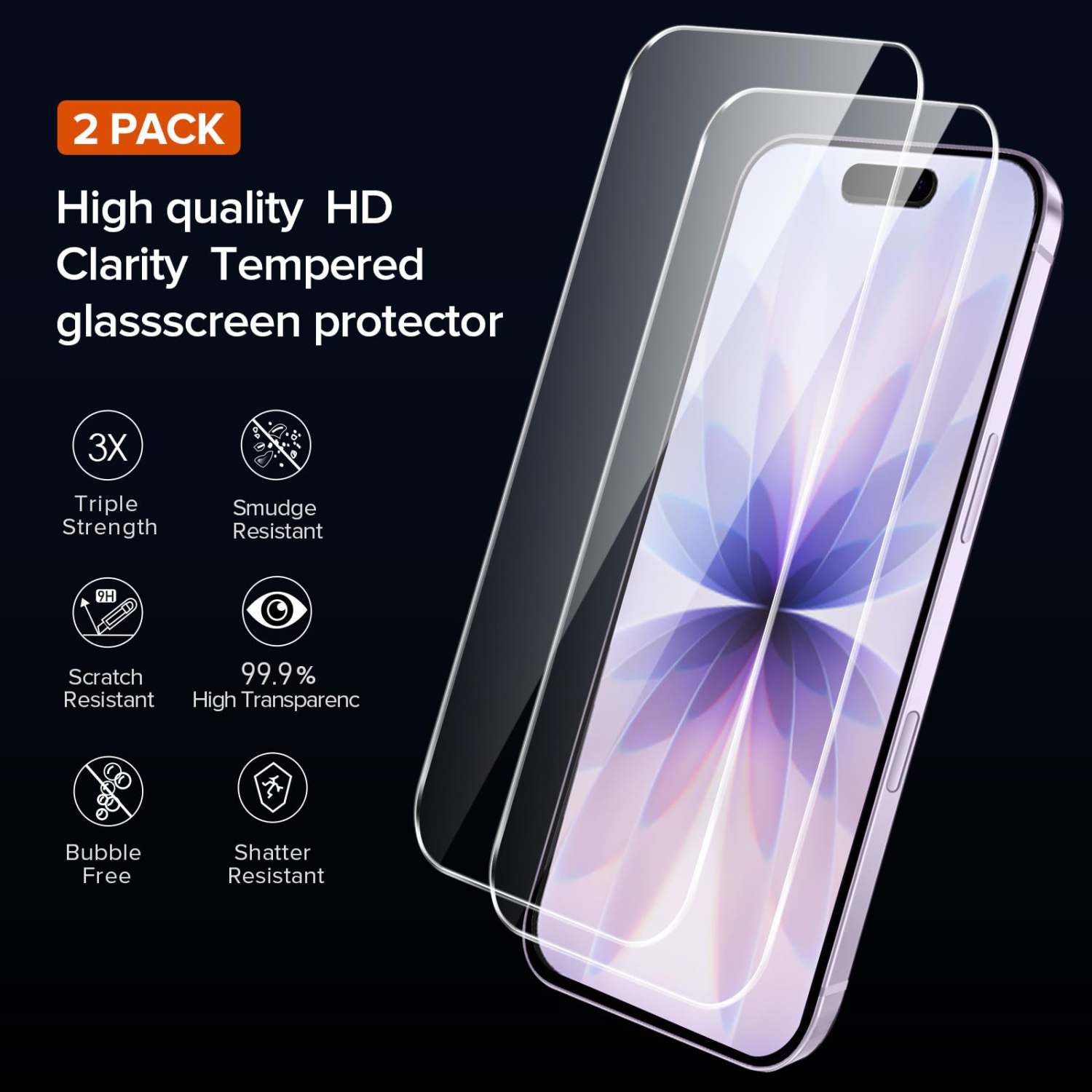 3-in-1 Case Designed for iPhone 17 6.3'' 2025 with 2 Pack Tempered Glass Screen Protector, Military Grade Drop Protection Hard Back Slim Shockproof