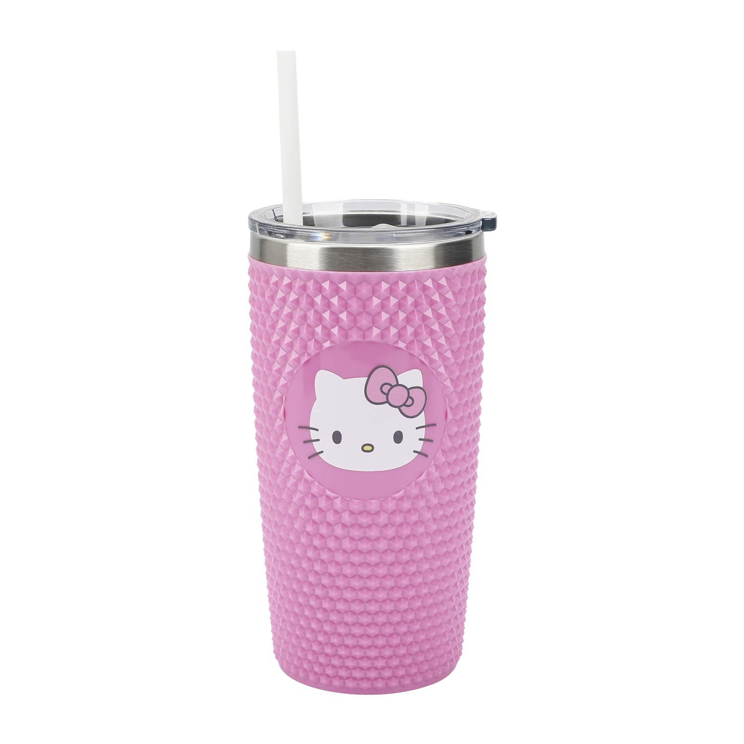 Gobelet à pointes en acier inoxydable de 20 oz avec visage de personnage Hello Kitty, rose