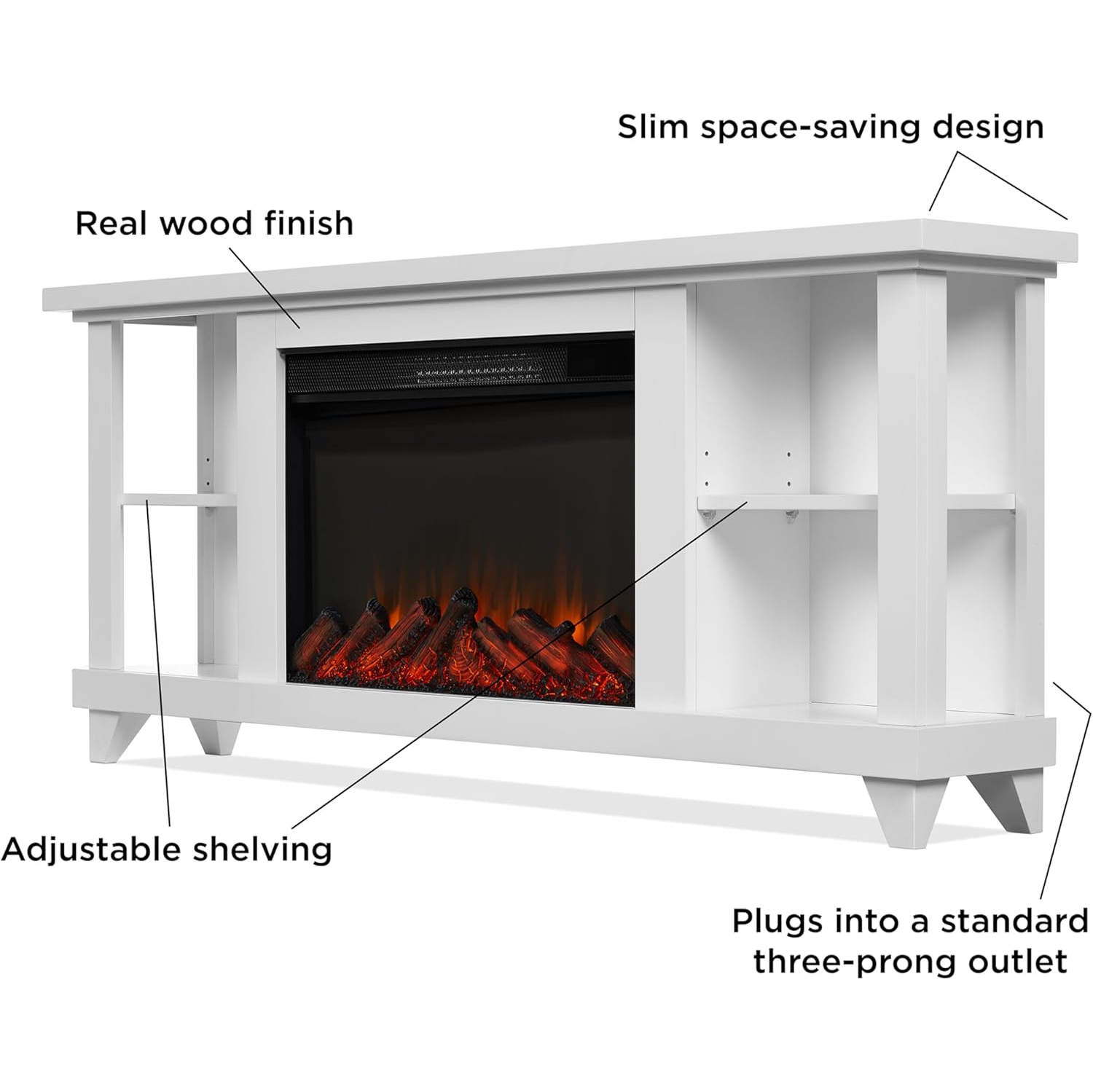 Meuble pour téléviseur de 58&nbsp;po avec foyer électrique Penrose de Real Flame - Blanc