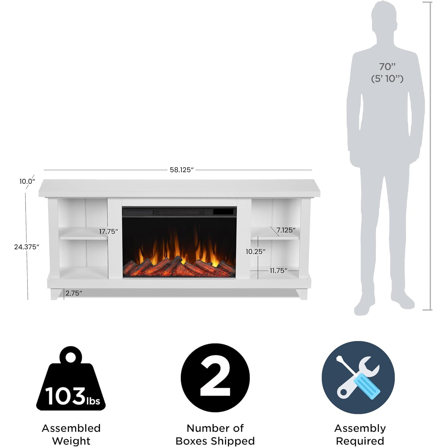 Meuble pour téléviseur de 58&nbsp;po avec foyer électrique Penrose de Real Flame - Blanc