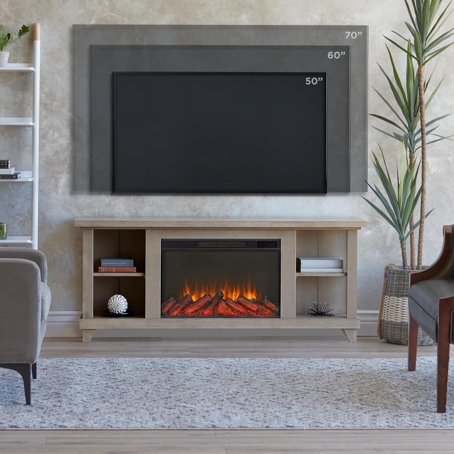 Meuble pour téléviseur de 58&nbsp;po avec foyer électrique Penrose de Real Flame - Bois flotté