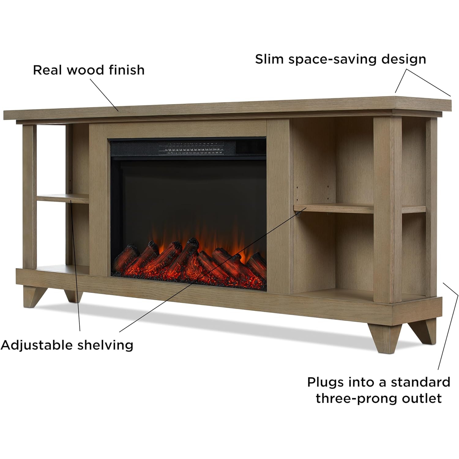Meuble pour téléviseur de 58&nbsp;po avec foyer électrique Penrose de Real Flame - Bois flotté