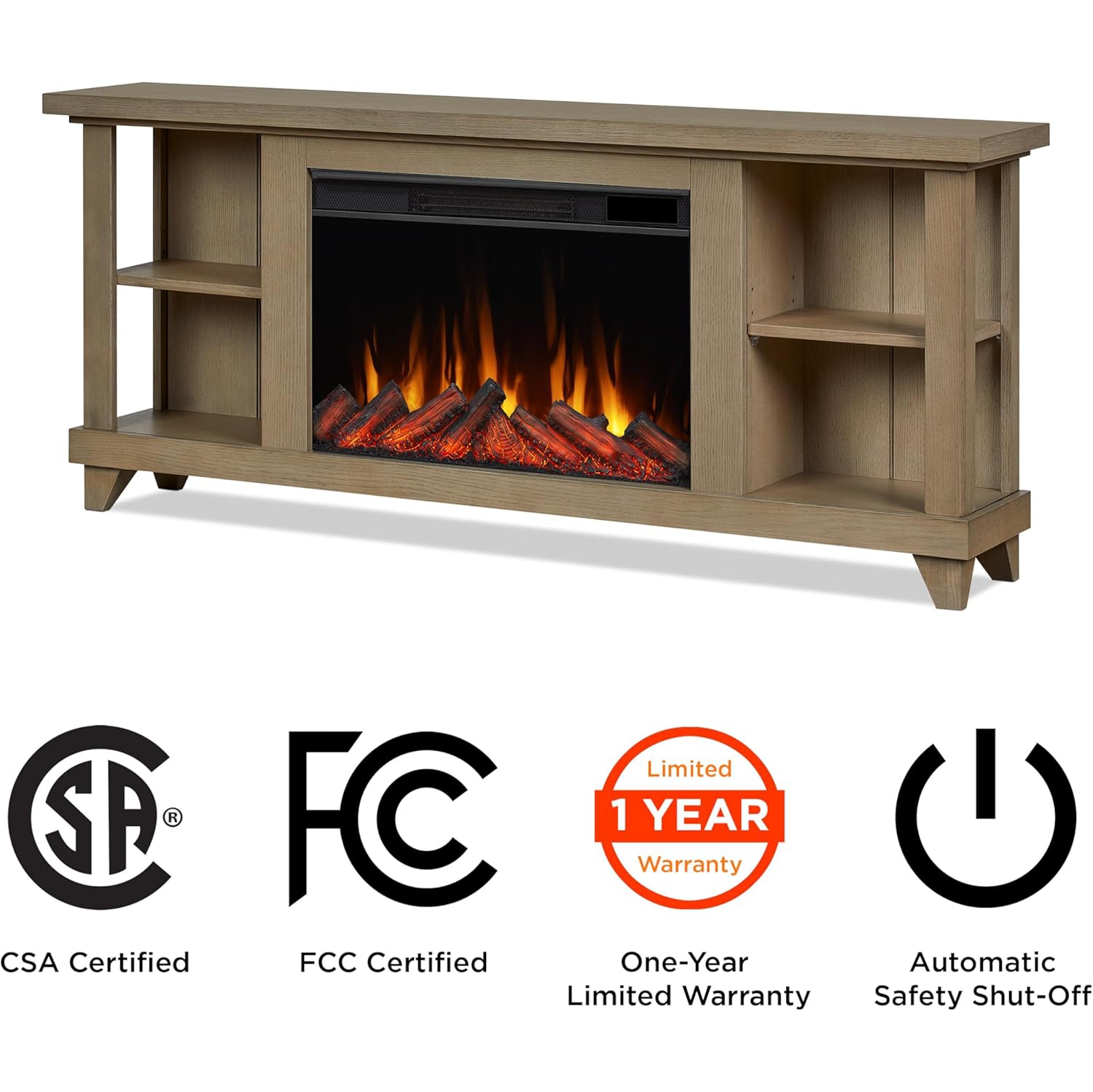 Meuble pour téléviseur de 58&nbsp;po avec foyer électrique Penrose de Real Flame - Bois flotté