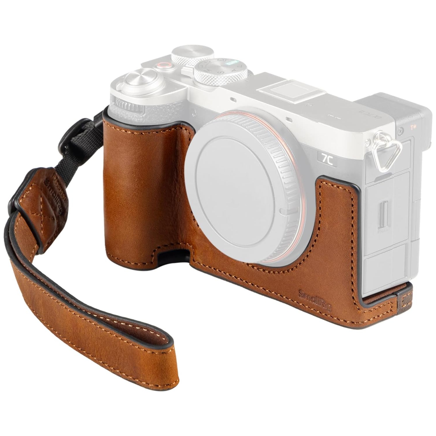 SmallRig A7C II / A7CR Camera Leather Case Kit for Sony Alpha 7C II/Alpha 7CR, Retro Style Leather Camera Half Case with Wrist Strap, Aluminum Alloy