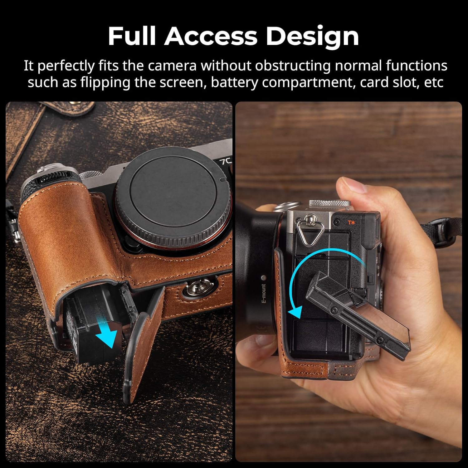 SmallRig A7C II / A7CR Camera Leather Case Kit for Sony Alpha 7C II/Alpha 7CR, Retro Style Leather Camera Half Case with Wrist Strap, Aluminum Alloy