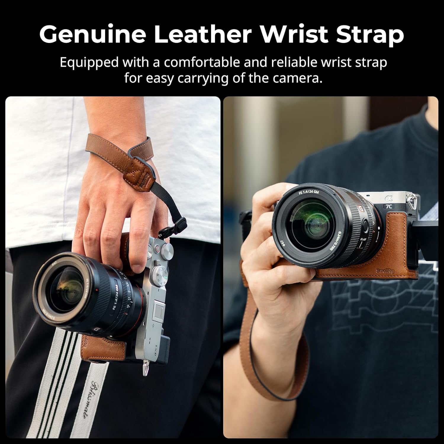 SmallRig A7C II / A7CR Camera Leather Case Kit for Sony Alpha 7C II/Alpha 7CR, Retro Style Leather Camera Half Case with Wrist Strap, Aluminum Alloy