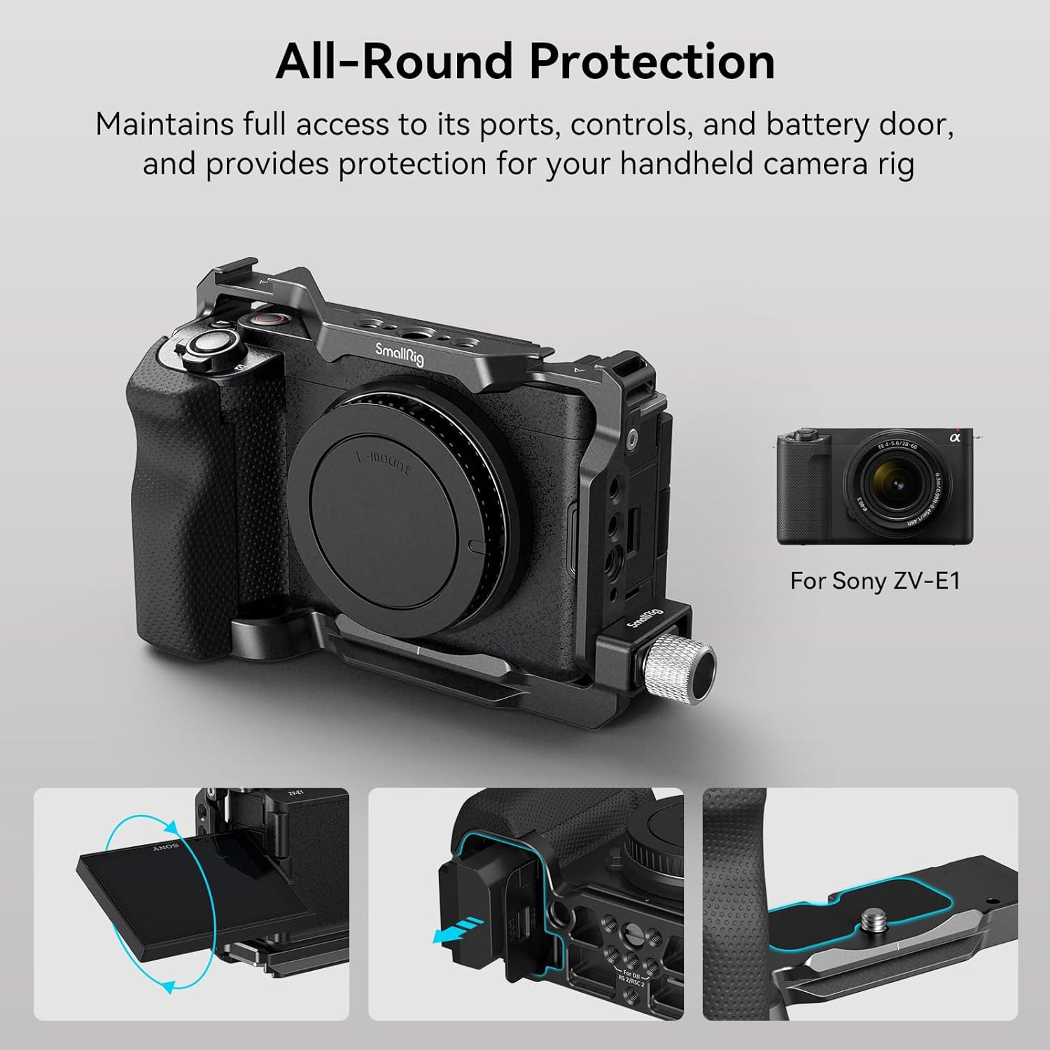 SmallRig ZV-E1 Cage Kit with Silicone Grip and Cable Clamp for HDMI, Full Camera Cage Kit for Sony ZV-E1, Built-in Quick Release Plate for Arca-Type,
