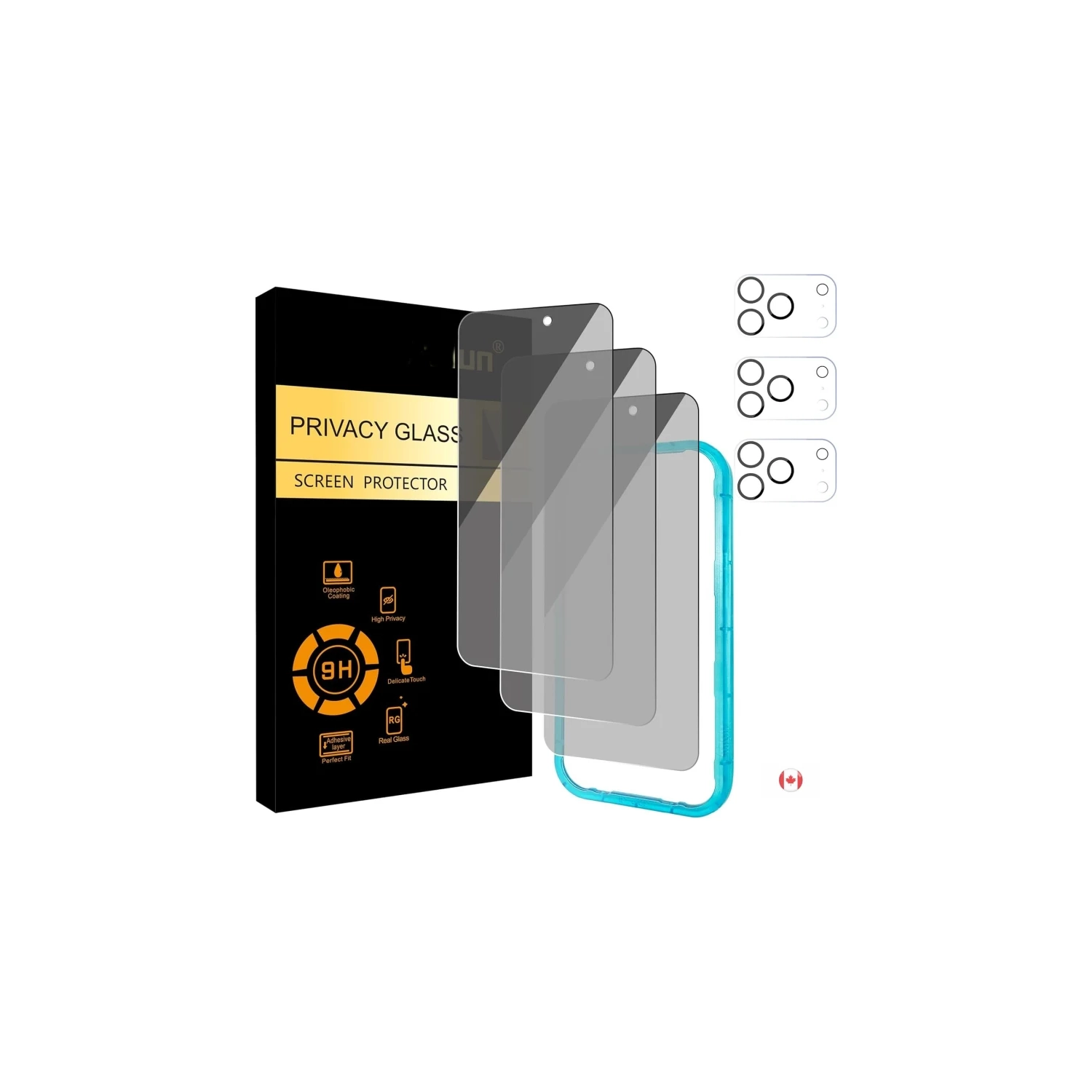 Protecteur d'écran de confidentialité de 6,3&nbsp;po pour iPhone 17 Pro + protecteur de lentille de caméra [3+3 Pack] en verre anti-espion 9H