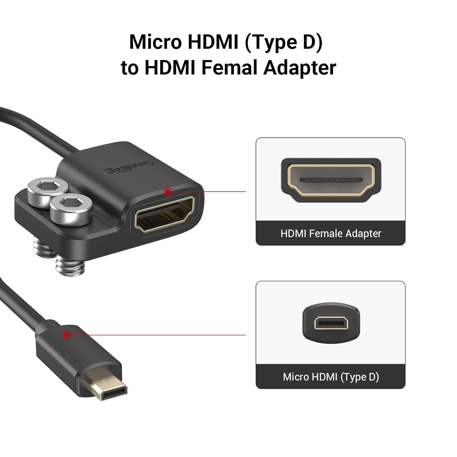 Câble adaptateur ultra-mince 4K de SmallRig, ports micro-tailles mâle vers ports pleine grandeur femelle, 4K à 60HZ, pour A7R IV A7RIII A7II A7RII de