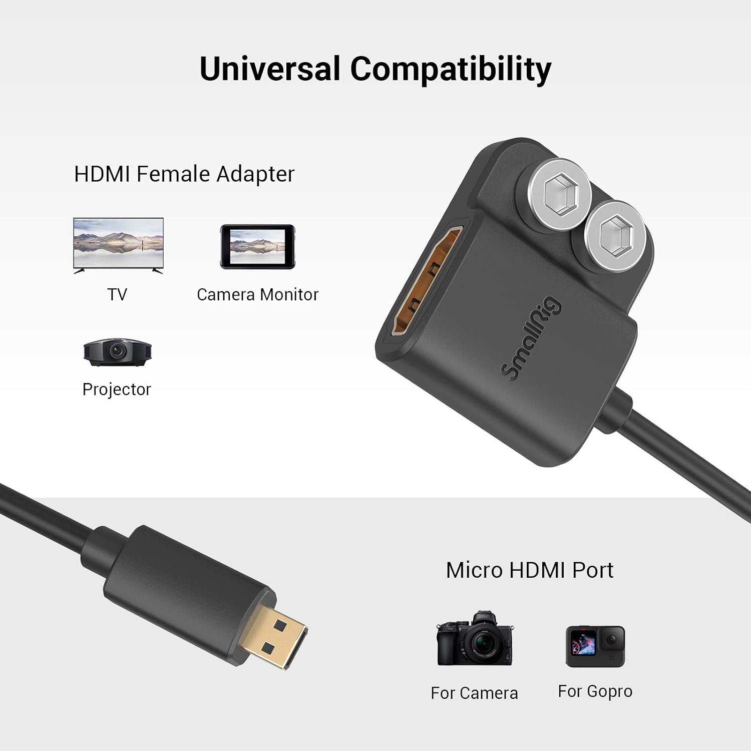 Câble adaptateur ultra-mince 4K de SmallRig, ports micro-tailles mâle vers ports pleine grandeur femelle, 4K à 60HZ, pour A7R IV A7RIII A7II A7RII de