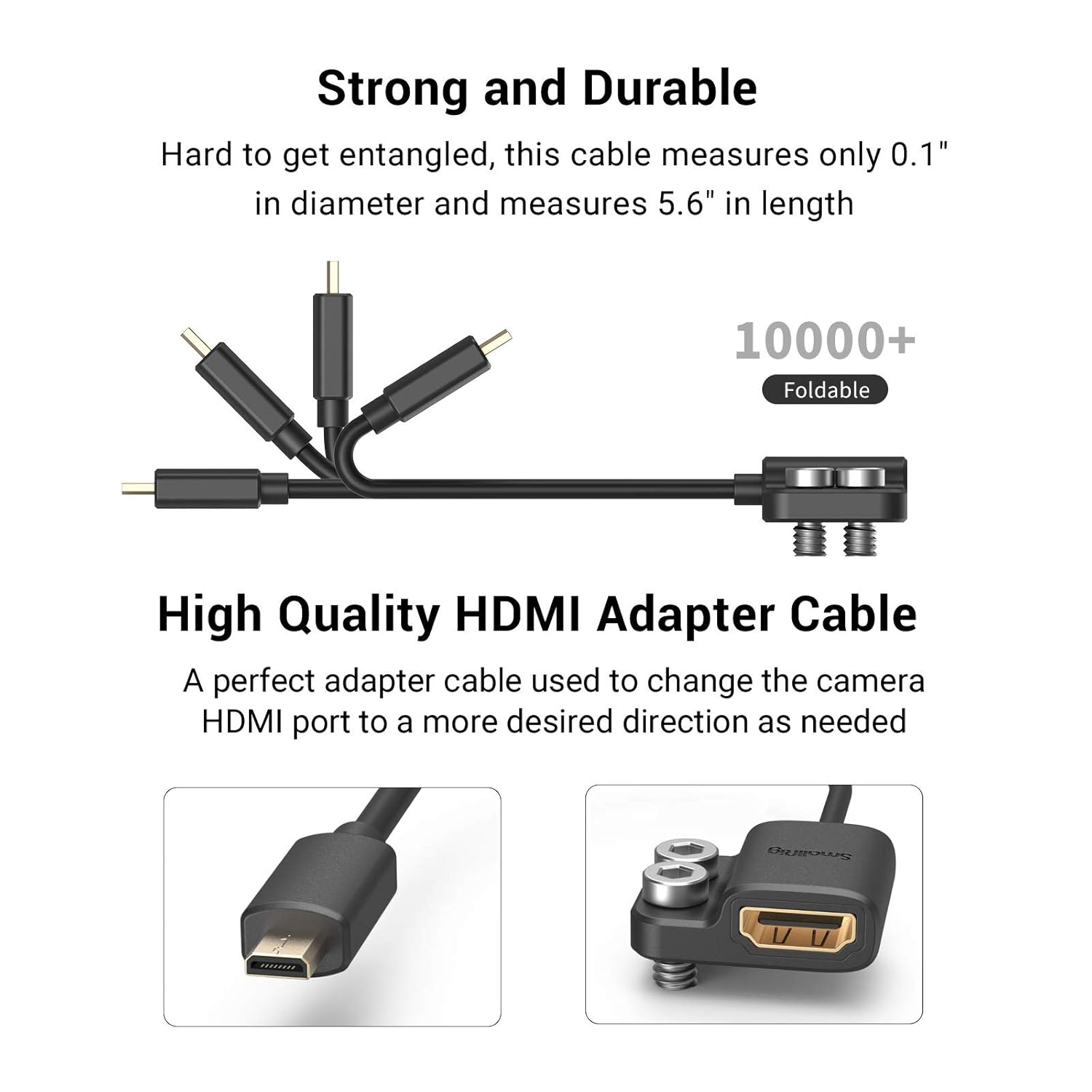 Câble adaptateur ultra-mince 4K de SmallRig, ports micro-tailles mâle vers ports pleine grandeur femelle, 4K à 60HZ, pour A7R IV A7RIII A7II A7RII de