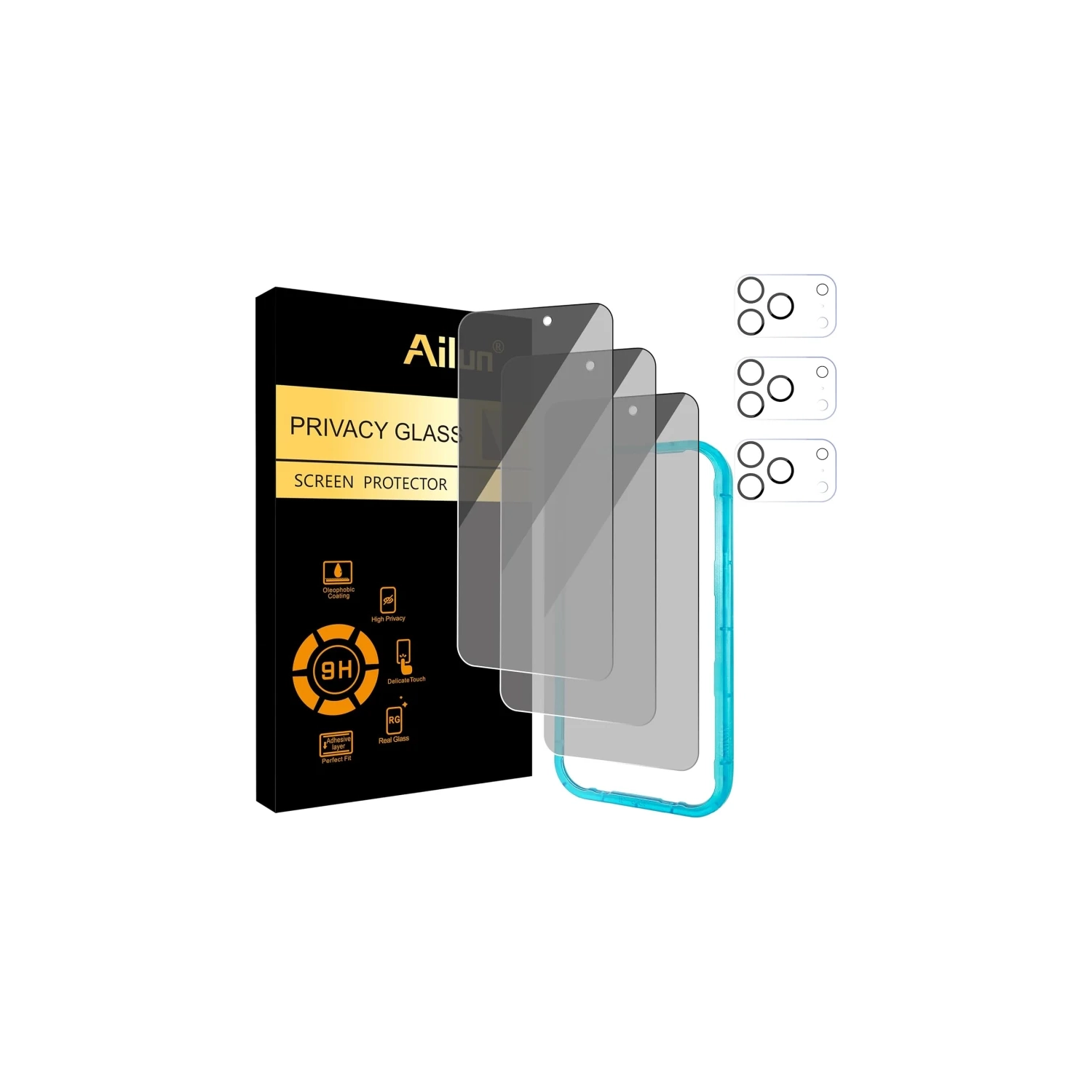 Paquet de 3 protecteurs d'écran de confidentialité pour iPhone 17 Pro Max + paquet de 3 protecteurs de lentille de caméra, compatible Dynamic Island,