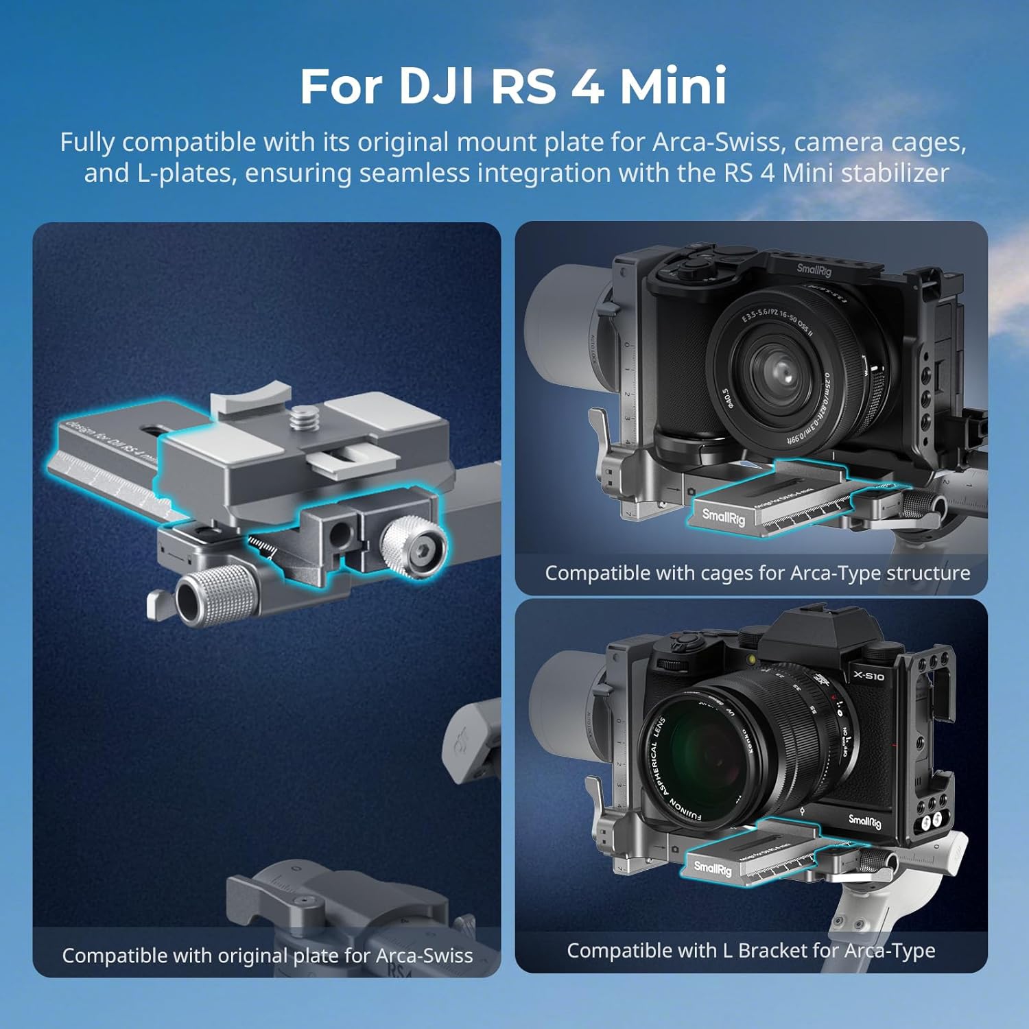 SmallRig – Adaptateur de plaque à dégagement rapide de 4,6&nbsp;po pour Arca-Swiss pour Mini cardan RS 4 de DJI, modèle antichute et assemblage