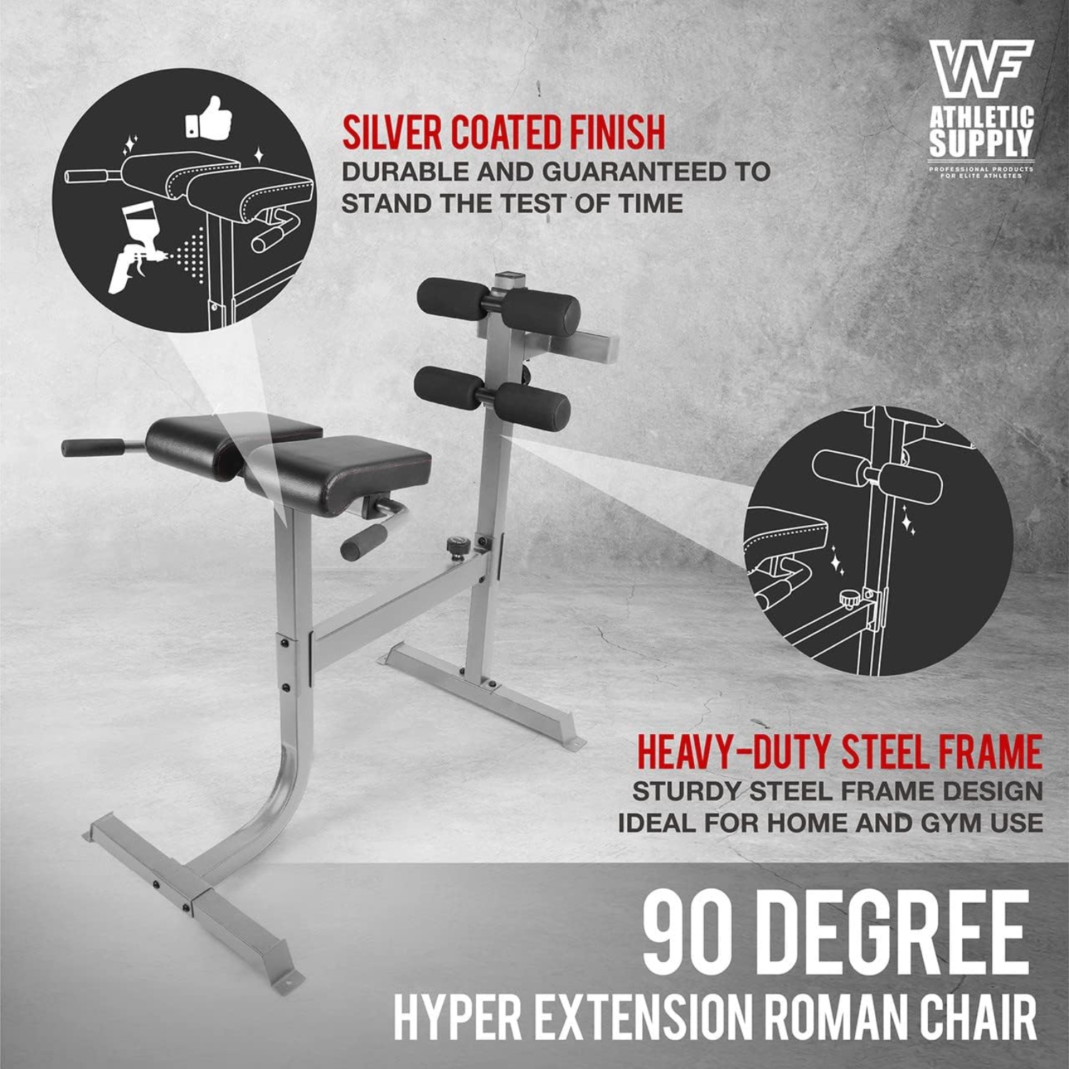 CAPHAUS Adjustable Hyperextension 90 Degree Strength Roman Chair with Handle