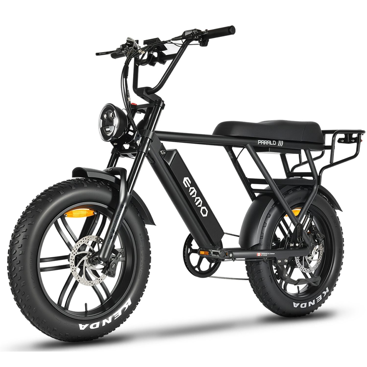 EMMO Paralo eScooter - Fat Tire Moped Style Electric Bike UL Certified - 48V 750W Black- Color Display w/ Navigation - 125km Long Range