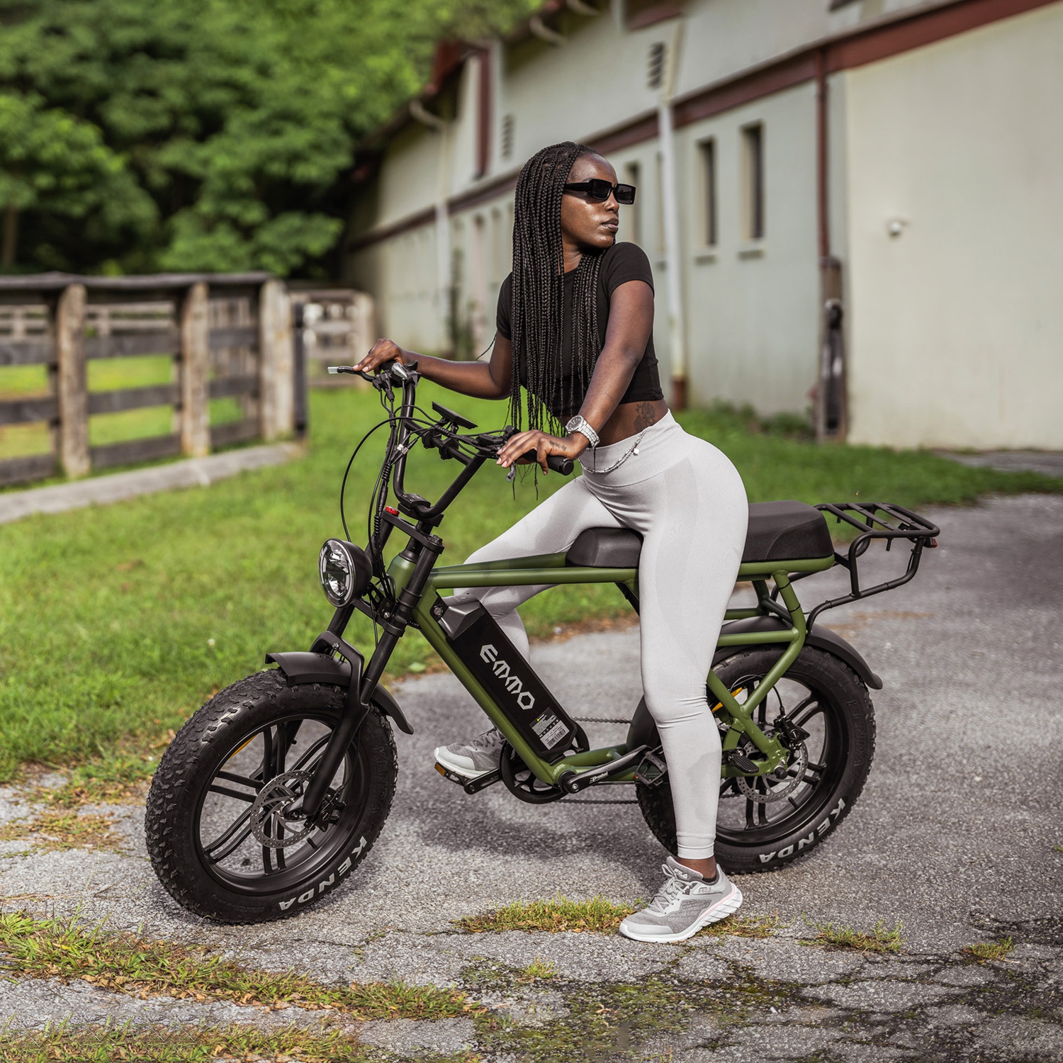 EMMO Paralo Electric Fat Tire Bicycle - Moped Style E Bike UL Certified Scooter for Two 48V 750W - Green - Color Display w/ Navigation