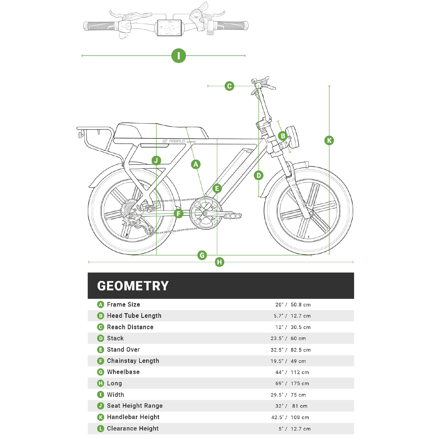 EMMO Paralo Electric Fat Tire Bicycle - Moped Style E Bike UL Certified Scooter for Two 48V 750W - Green - Color Display w/ Navigation