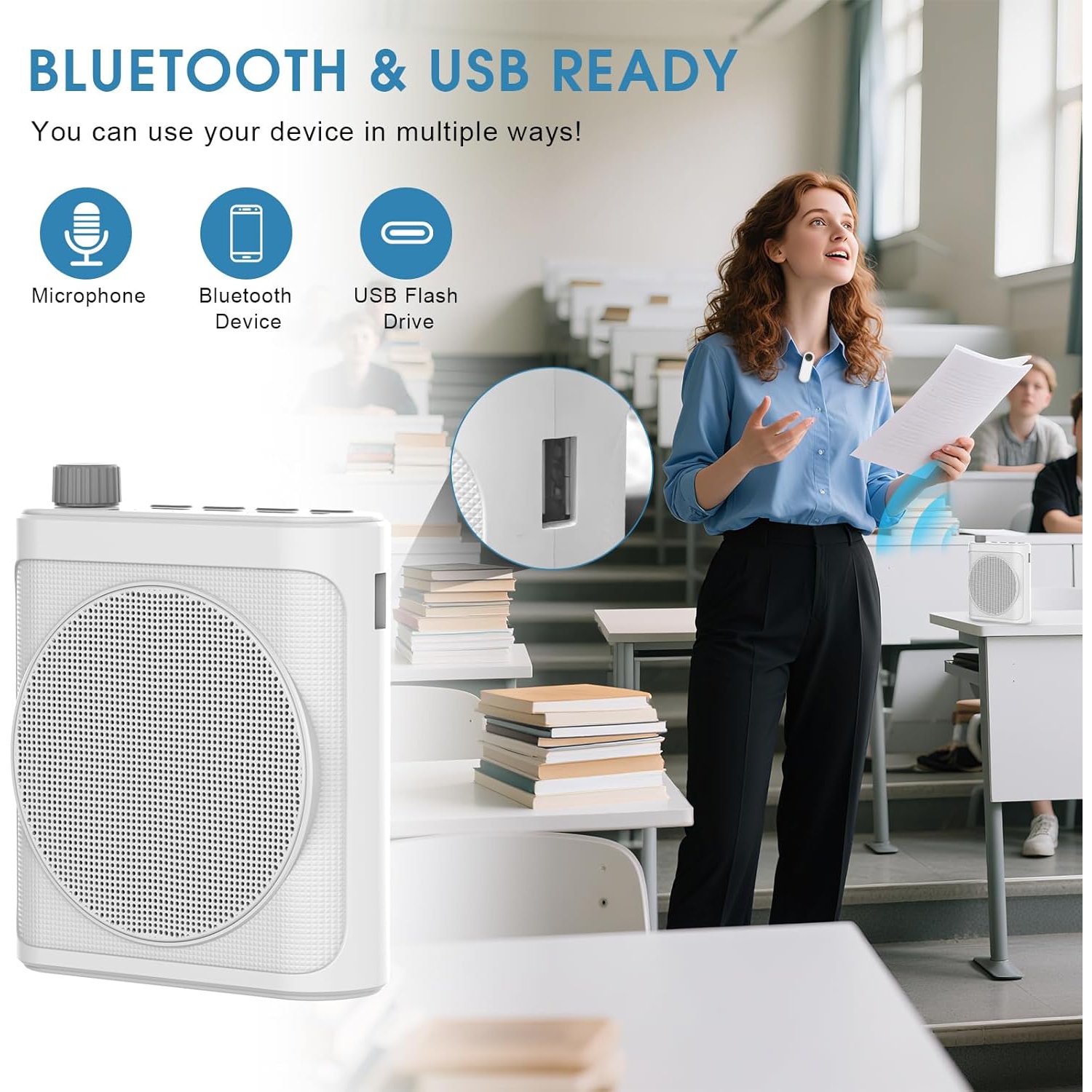 Amplificateur vocal sans fil avec 2 micros-cravates magnétiques et réduction du bruit, système de sonorisation Bluetooth 5,3 pour Teachers Tour Guide