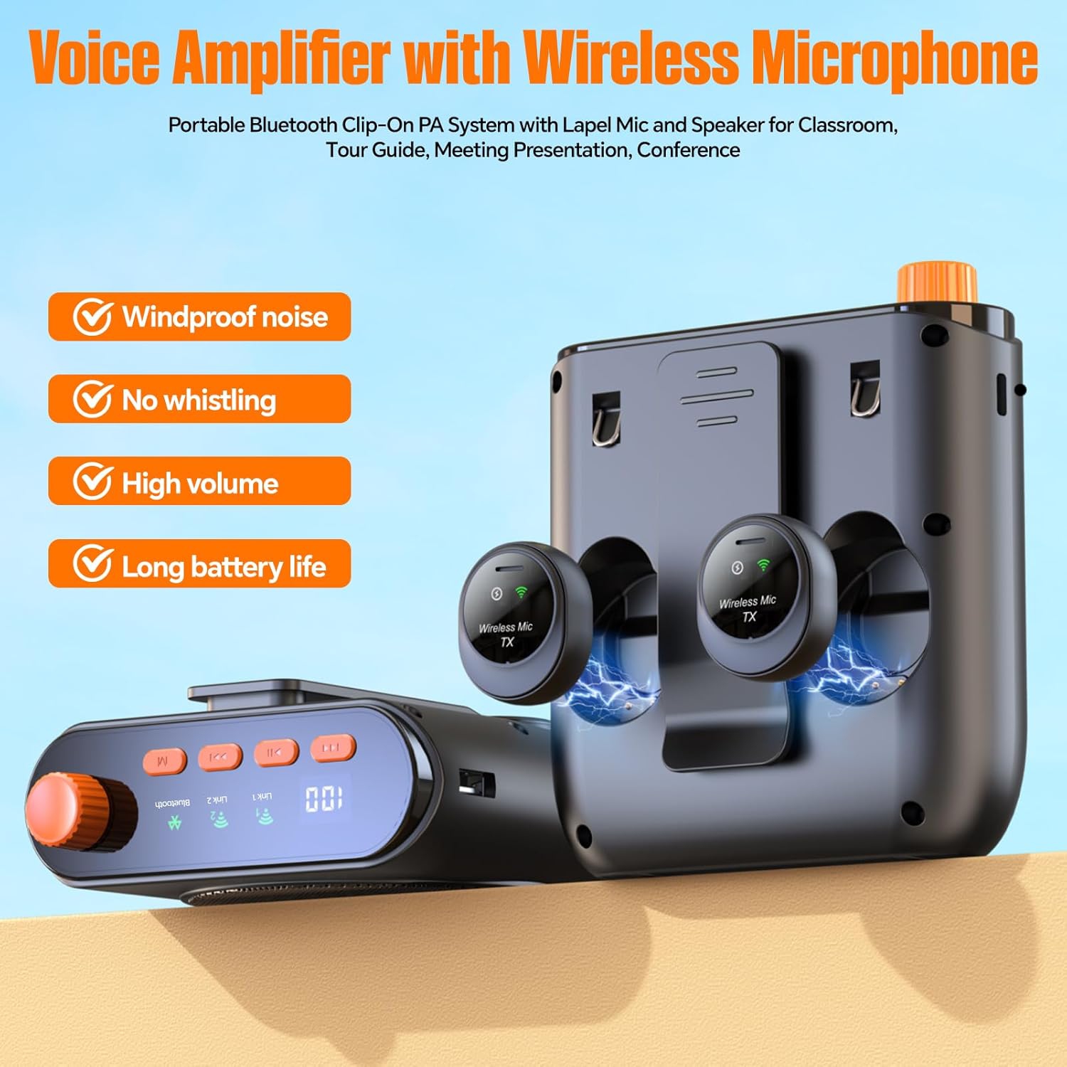 Amplificateur de microphone sans fil, amplificateur vocal magnétique à pince pour enseignants, amplificateur vocal Bluetooth portatif pour réunions
