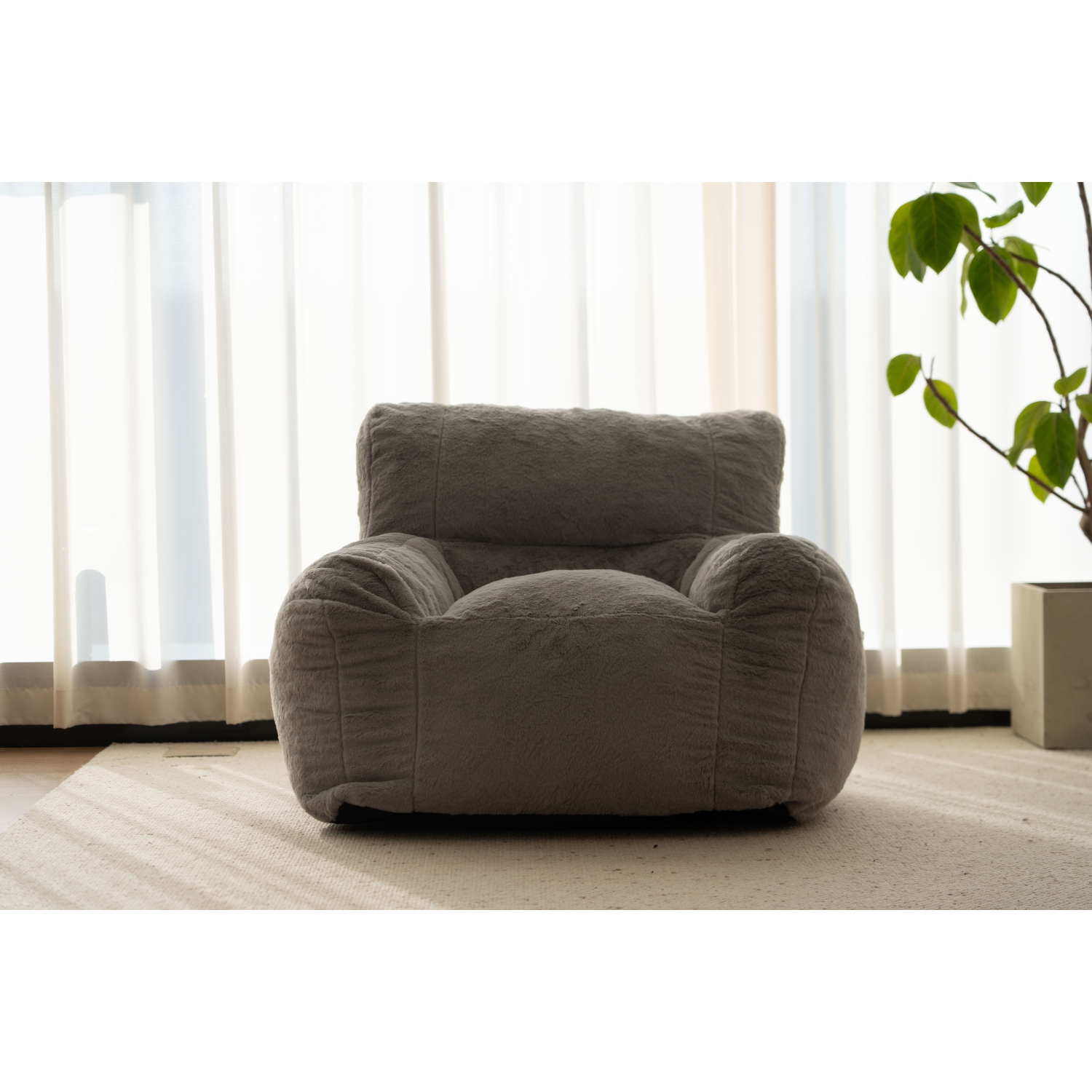 Fauteuil poire Blex – Housse douce en fourrure synthétique Rembourrage en mousse haute densité Siège de plancher confortable pour jouer à des jeux,