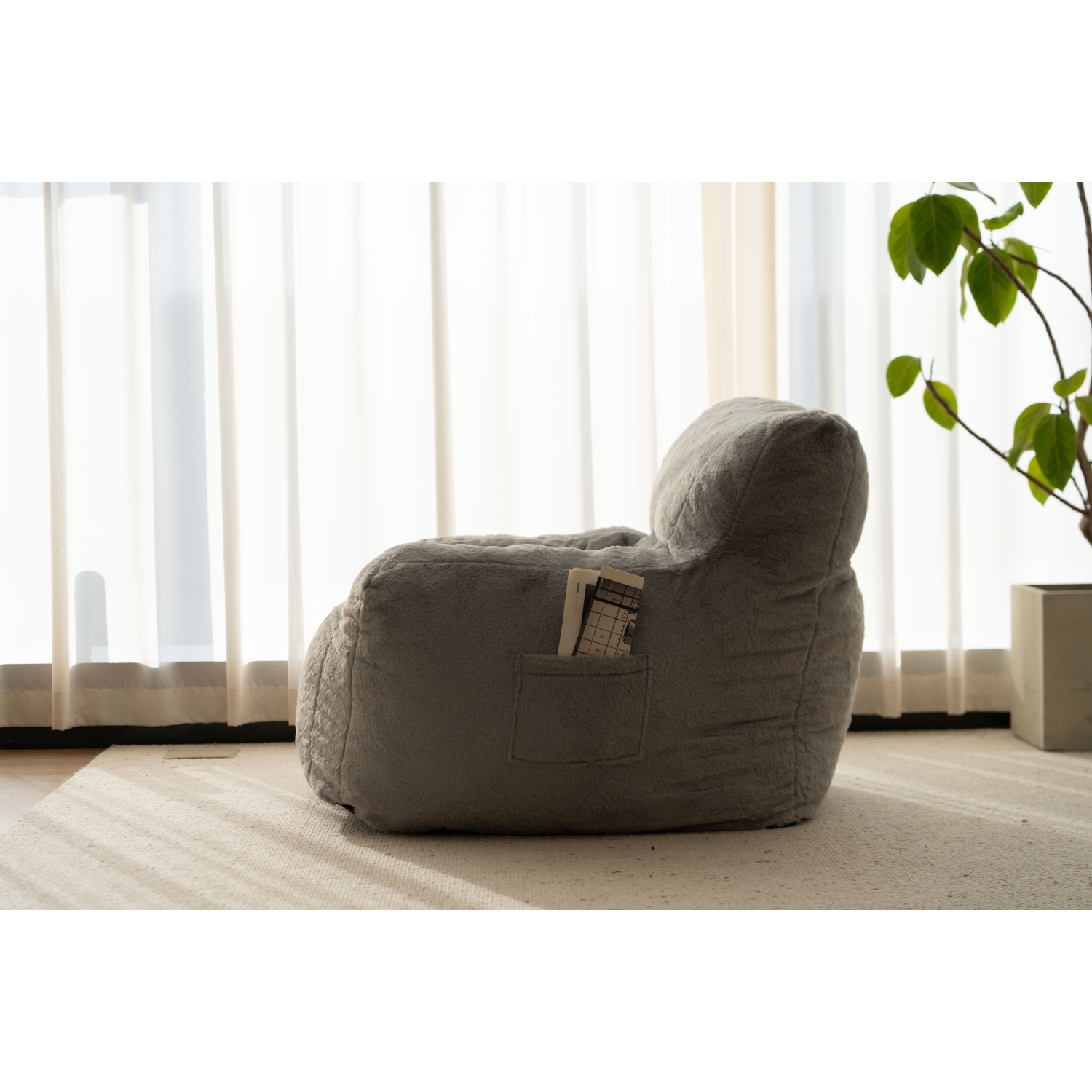 Fauteuil poire Blex – Housse douce en fourrure synthétique Rembourrage en mousse haute densité Siège de plancher confortable pour jouer à des jeux,