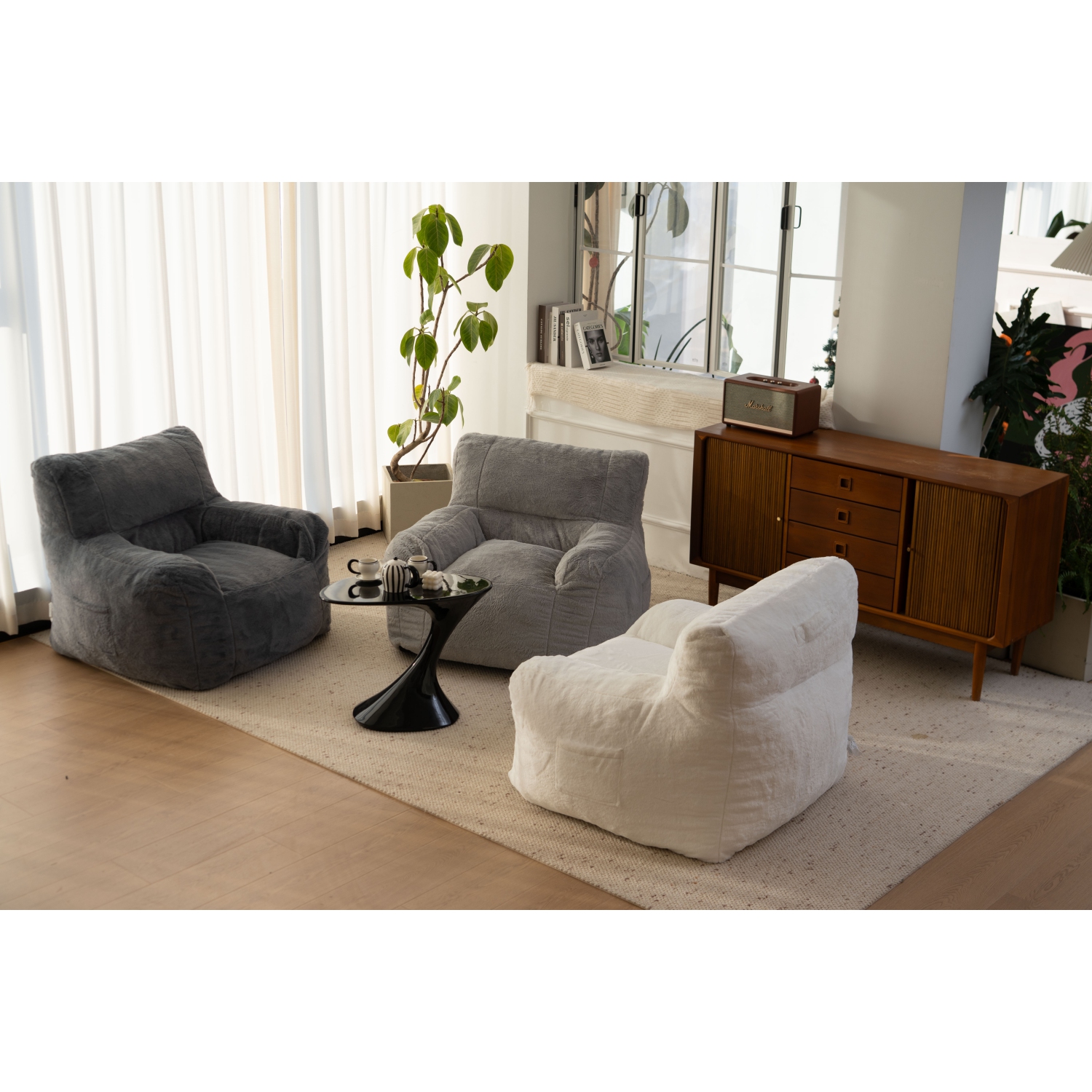 Fauteuil poire Blex – Housse douce en fourrure synthétique Rembourrage en mousse haute densité Siège de plancher confortable pour jouer à des jeux,