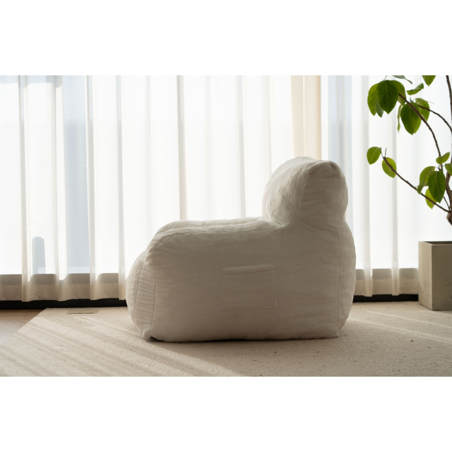 Blex Bean Bag Sofa Chair – Soft Faux Fur Cover High-Density Foam Filling Comfortable Floor Seat for Gaming Reading & Watching TV - White