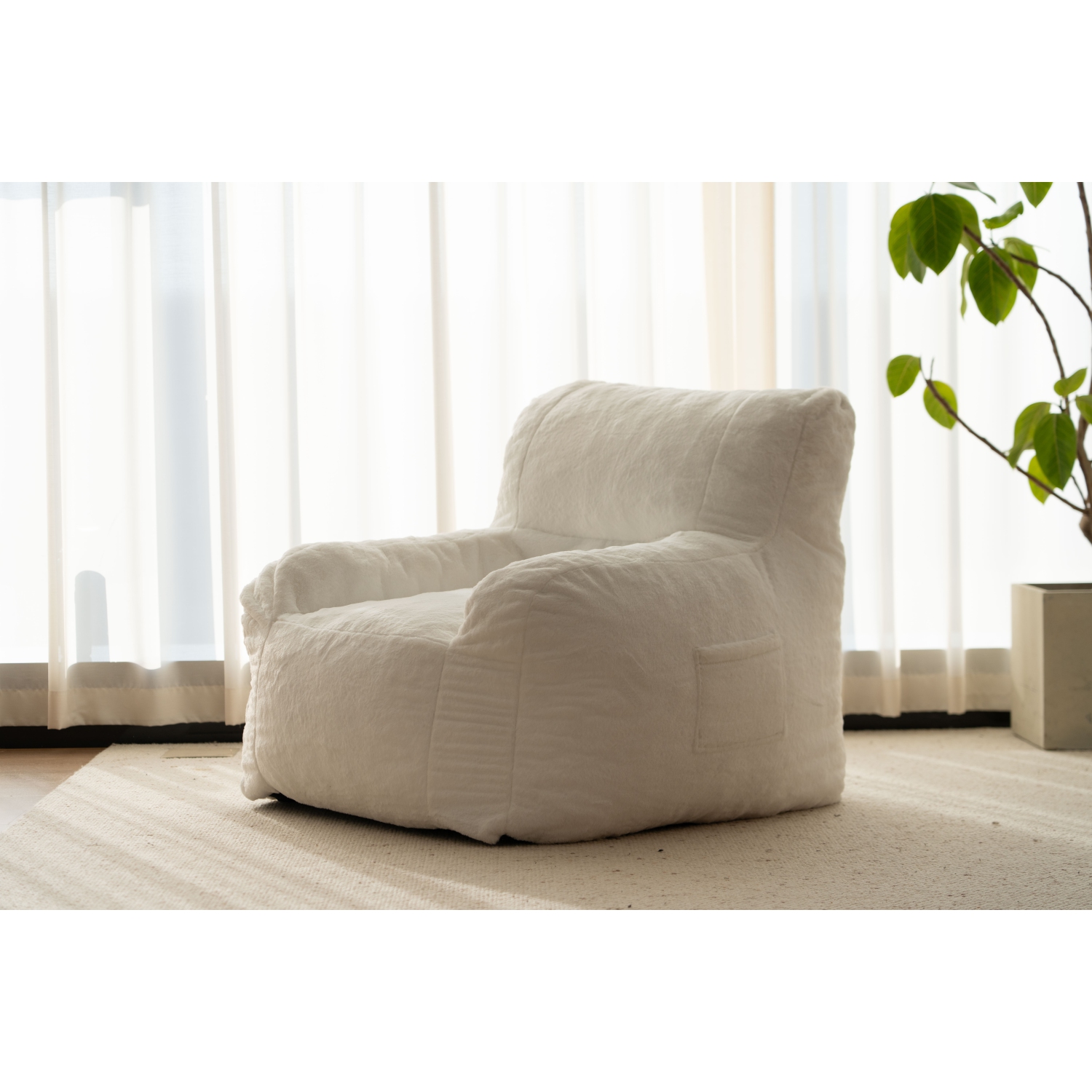 Blex Bean Bag Sofa Chair – Soft Faux Fur Cover High-Density Foam Filling Comfortable Floor Seat for Gaming Reading & Watching TV - White