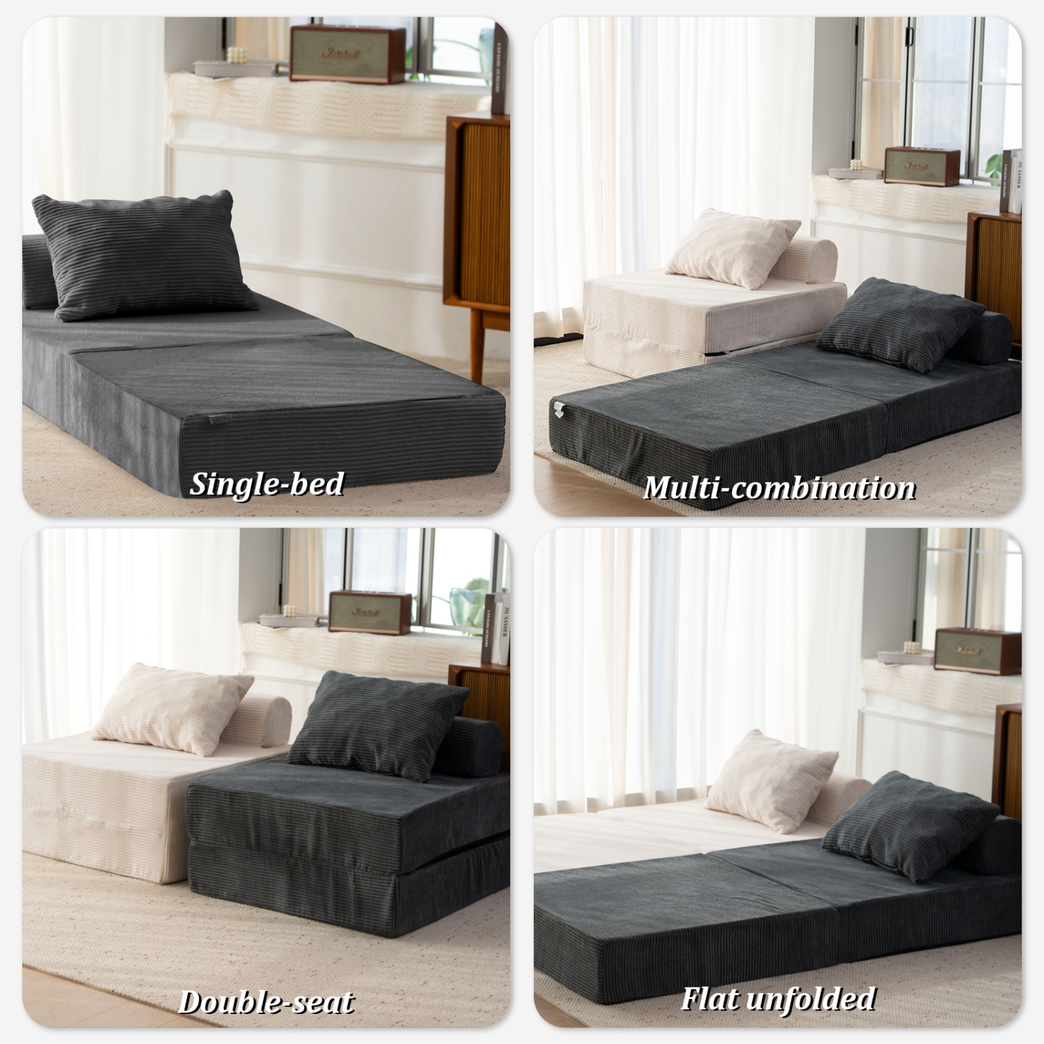 Canapé-lit de sol combiné Free de Blex – Canapé-lit pliant convertible| Fauteuil en mousse sans accoudoirs avec oreiller pour salon et chambre à