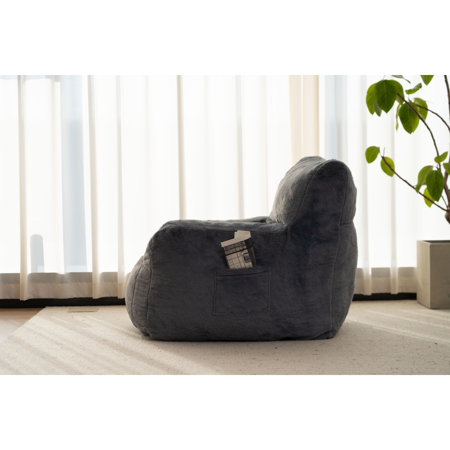 Blex Bean Bag Sofa Chair – Soft Faux Fur Cover High-Density Foam Filling Comfortable Floor Seat for Gaming Reading & Watching TV - Black