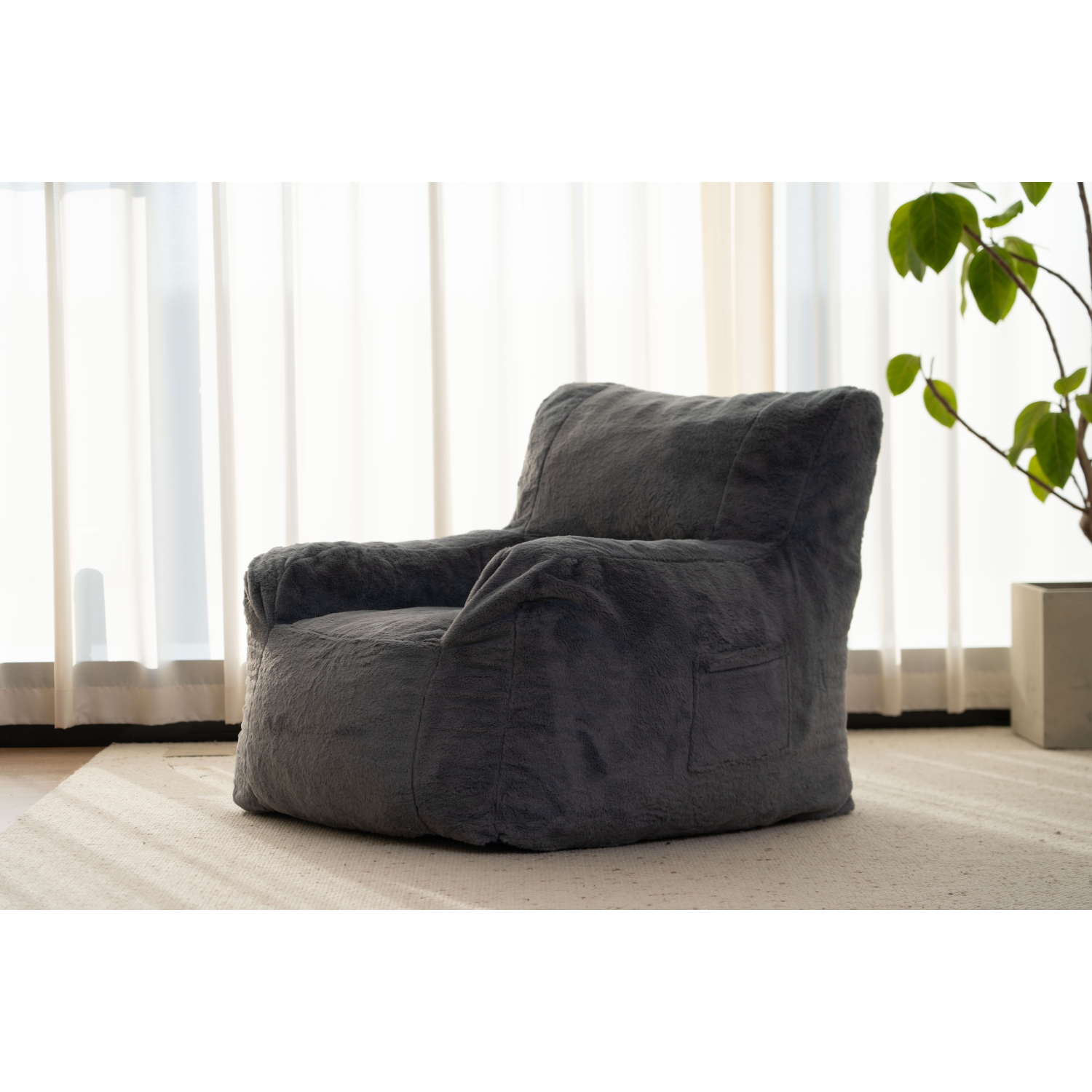 Blex Bean Bag Sofa Chair – Soft Faux Fur Cover High-Density Foam Filling Comfortable Floor Seat for Gaming Reading & Watching TV - Black