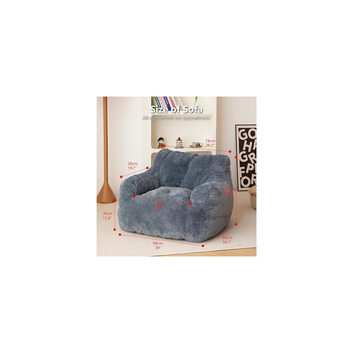 Blex Bean Bag Sofa Chair – Soft Faux Fur Cover High-Density Foam Filling Comfortable Floor Seat for Gaming Reading & Watching TV - Black