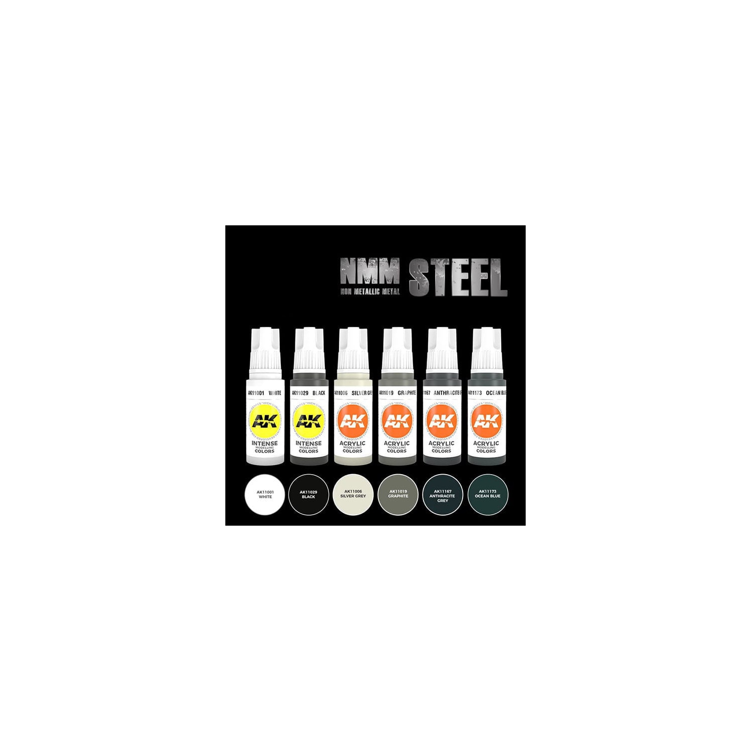 AK Interactive - NMM Non Metallic Metal Steel Acrylic Paint Set New
