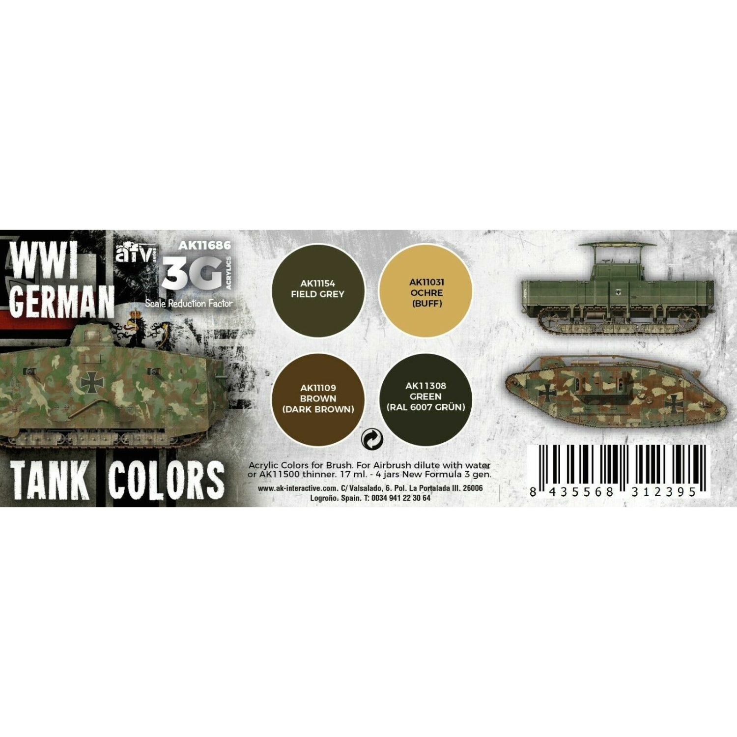 AK Interactive 3G WWI, couleurs de réservoir allemand Nouveau
