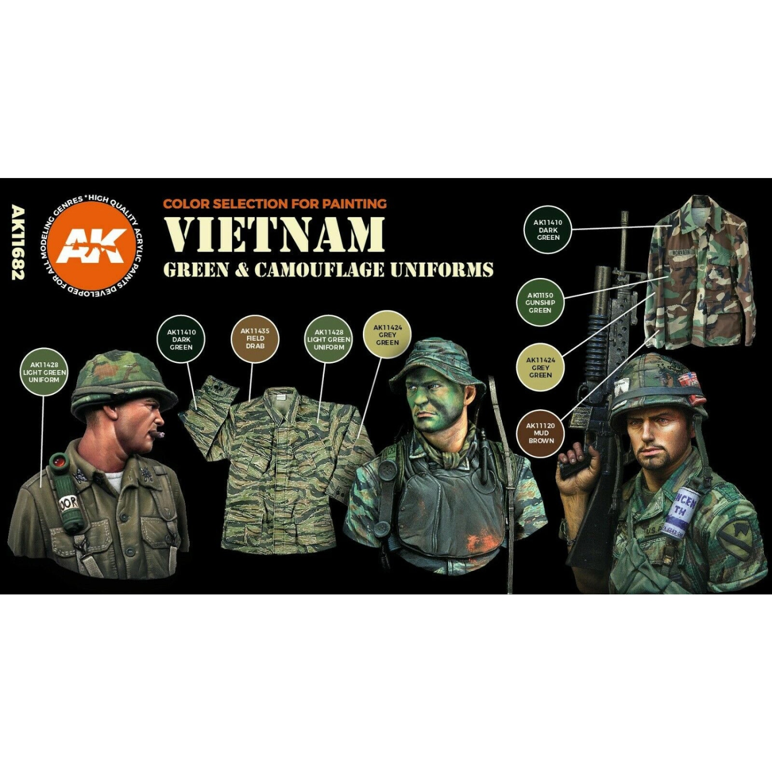 AK Interactive 3G Vietnam Green And Camouflage Colors New