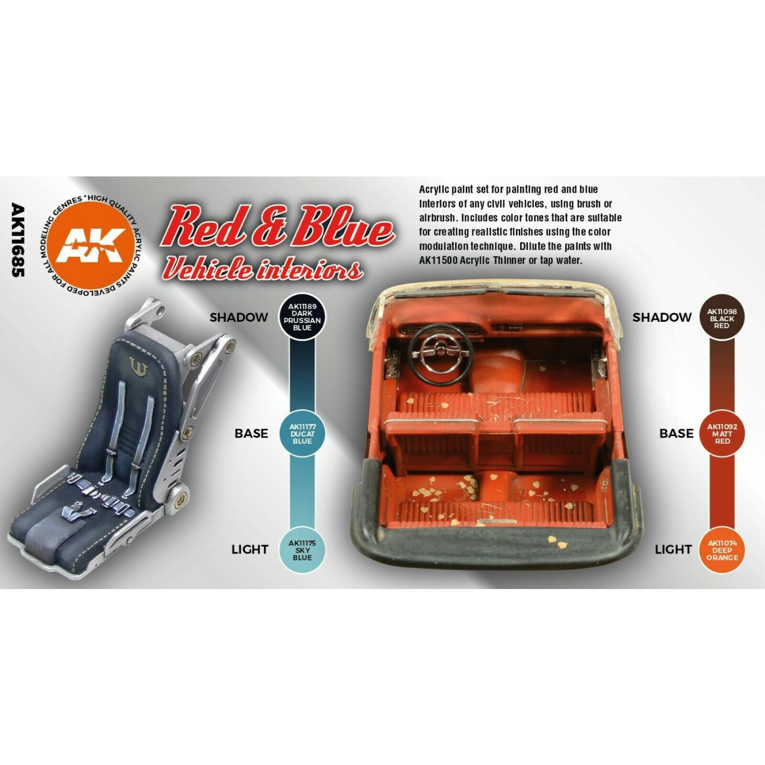 AK Interactive 3G Red And Blue Interior Colors New