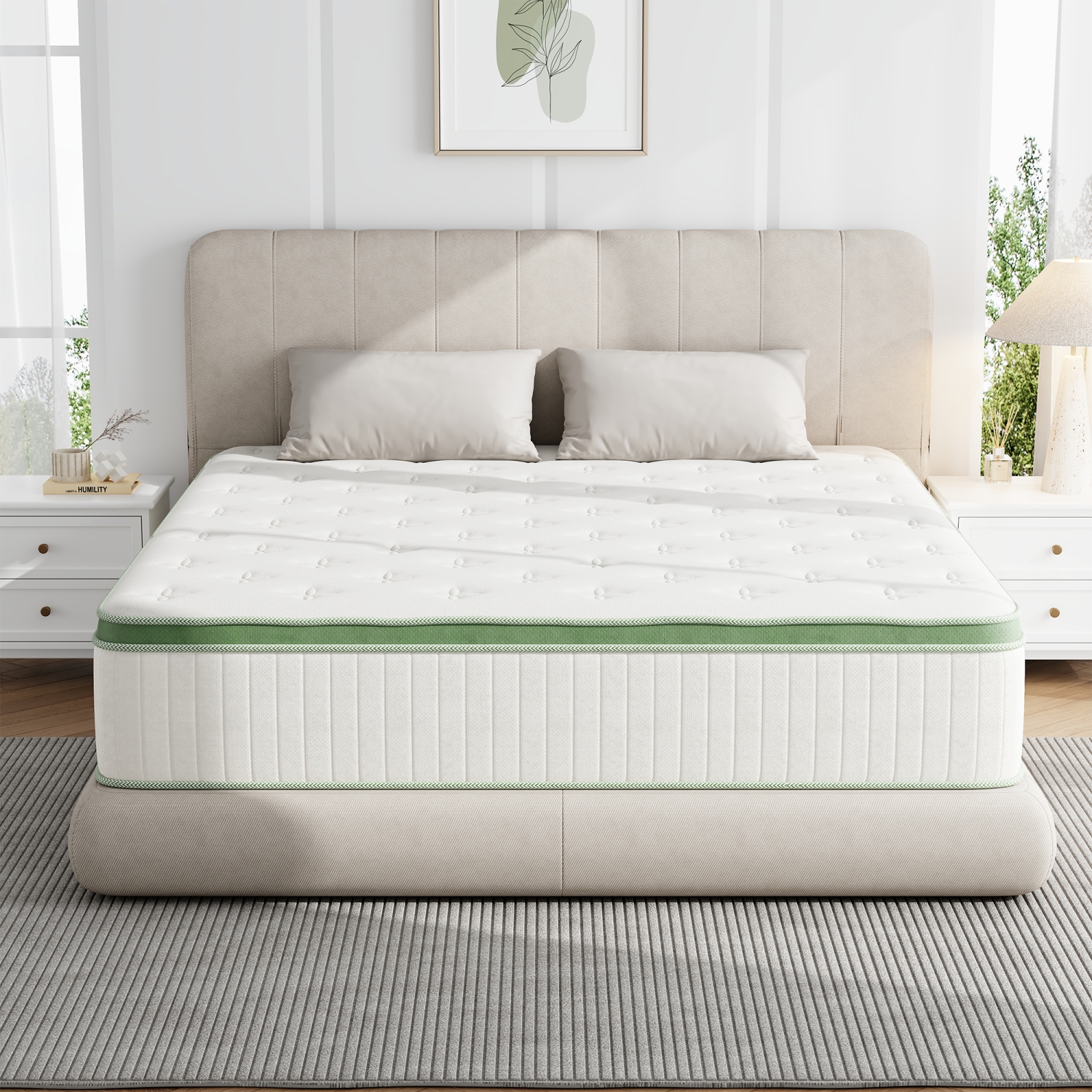 Vumece 10" Queen Size Hybrid Mattress in a Box, Memory Foam Layer & Individually Pocketed Coil for Pressure Relief, Medium Firm, CertiPUR-US