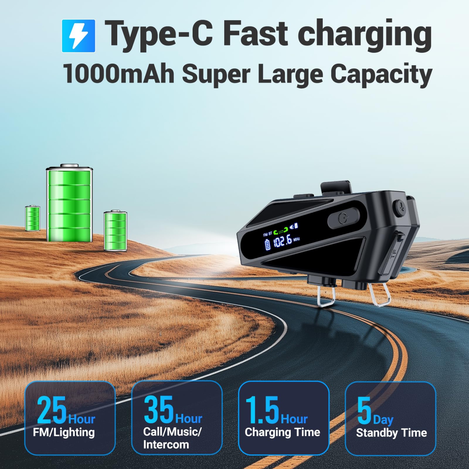 Casque de moto Casque Bluetooth, haut-parleurs de casque avec 2 micros, interphone Musique d'appel mains libres Réveil Siri, adapté au ski de