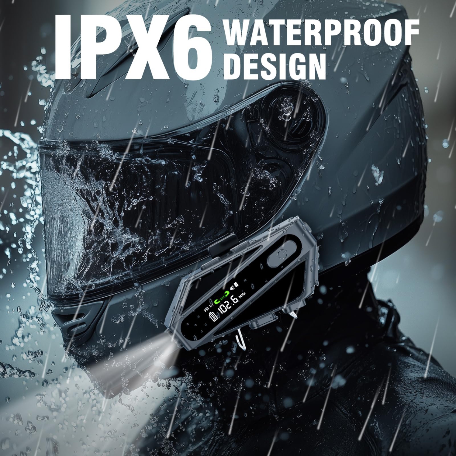 Casque de moto Casque Bluetooth, haut-parleurs de casque avec 2 micros, interphone Musique d'appel mains libres Réveil Siri, adapté au ski de