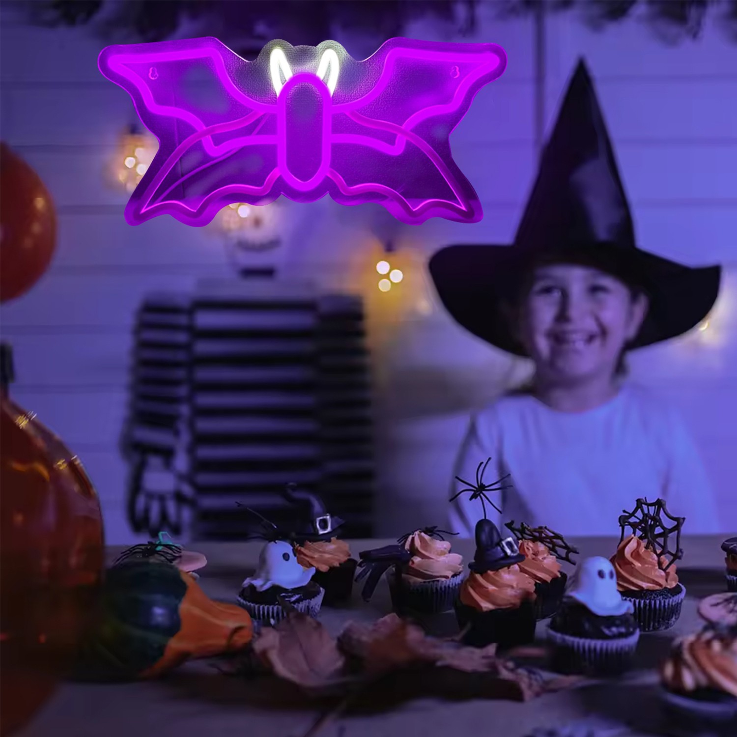 Lumières néon d'Halloween, décoration murale de chauve-souris LED, convient aux murs intérieurs, aux fenêtres et aux vérandas