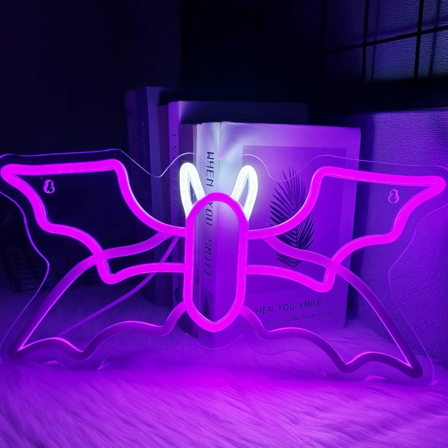 Lumières néon d'Halloween, décoration murale de chauve-souris LED, convient aux murs intérieurs, aux fenêtres et aux vérandas